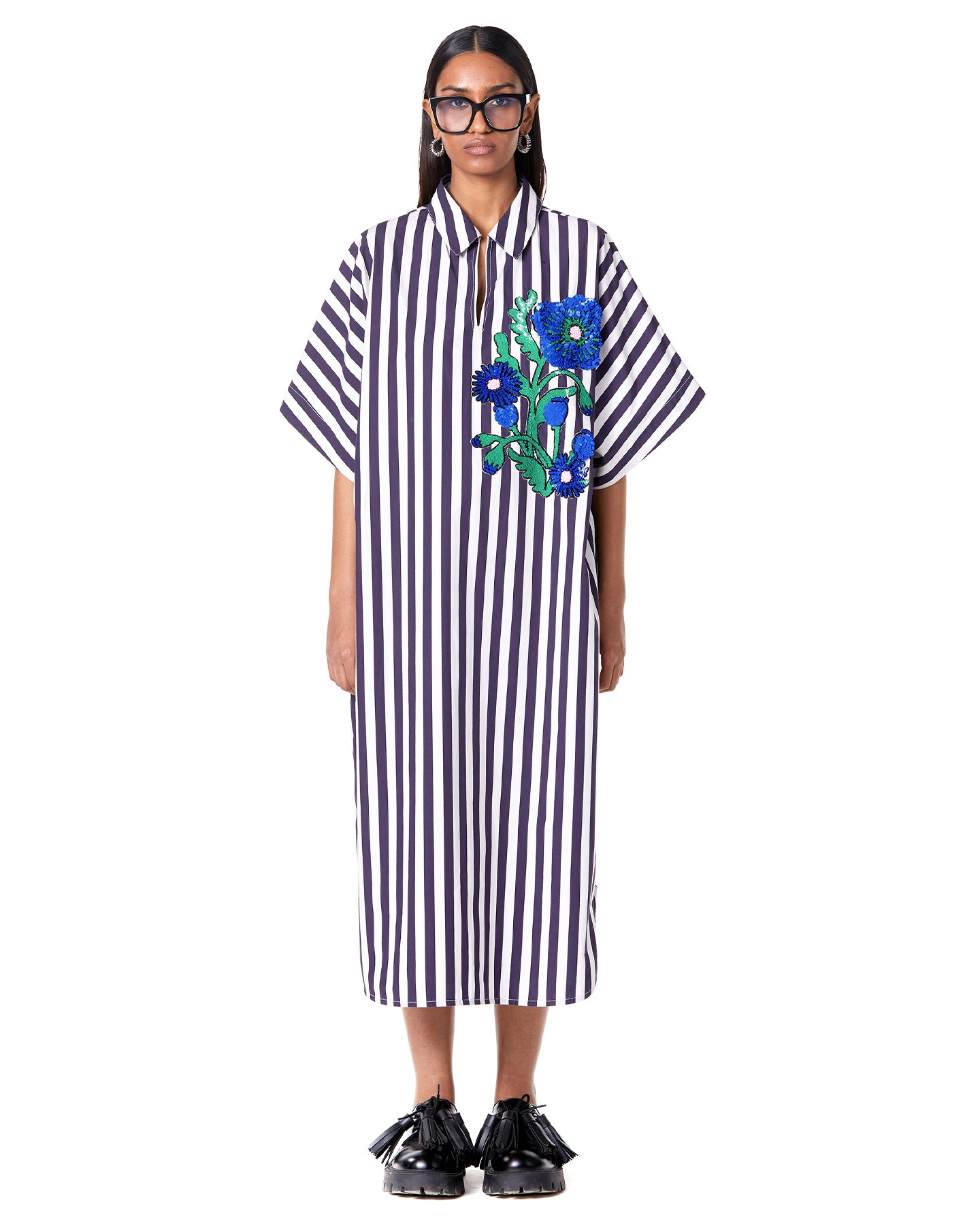 HALF POLO BATWING DRESS