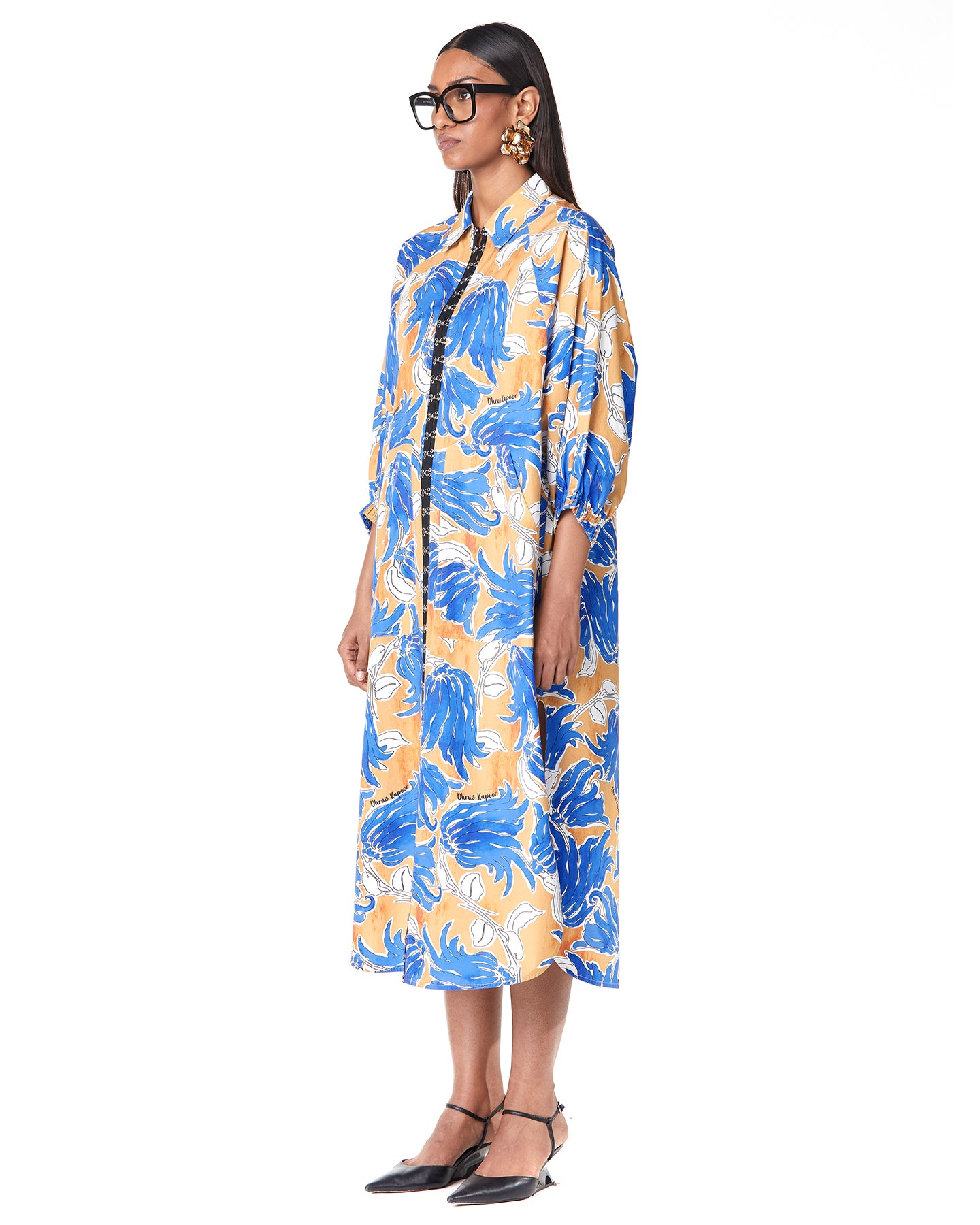 HOOKED FLORA BATWING SHIRT-DRESS