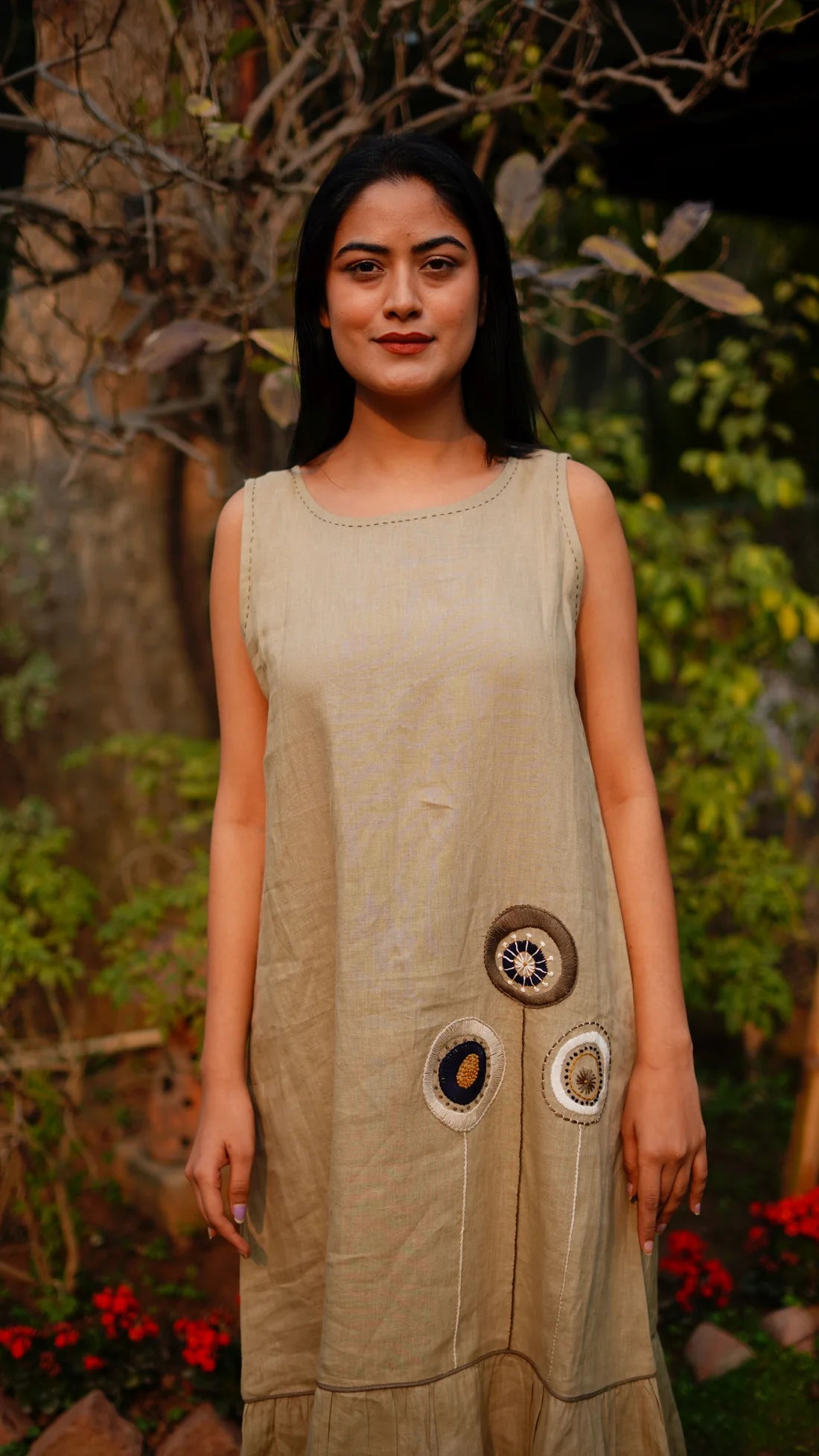 Light Sage Emb Sleeveless Dress