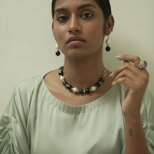 Forest Pearl Earrings  with Necklace