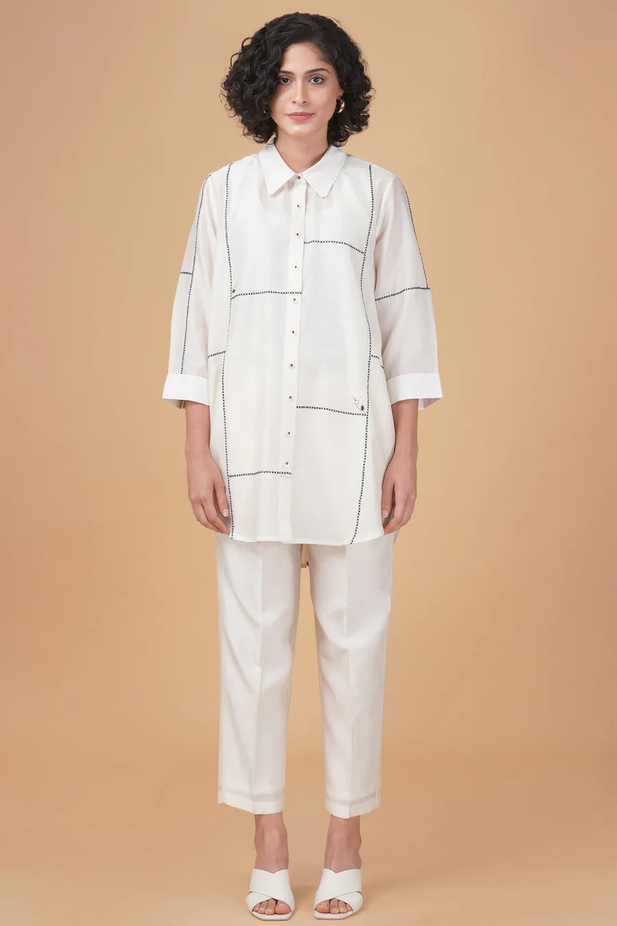 Cross Stitch Embroidery Shirt In Silk Chanderi And Straight Pant In Silk Chanderi