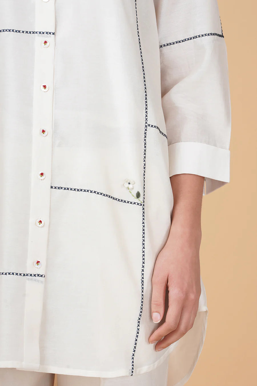 Cross Stitch Embroidery Shirt In Silk Chanderi And Straight Pant In Silk Chanderi