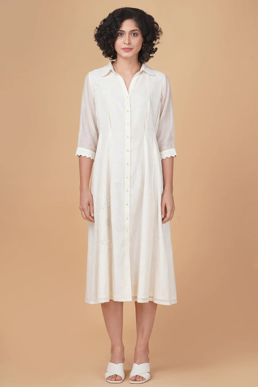 Azisai Embroidery With Cross Stitch Embroidery Cotton Chanderi Dress