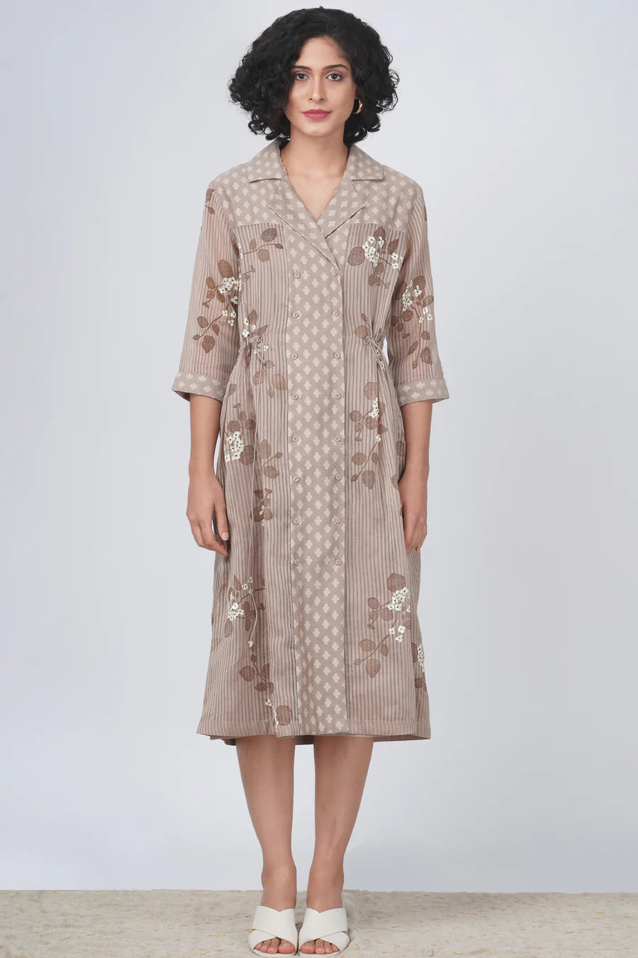 Sakura Print Dress In Stripe Organza