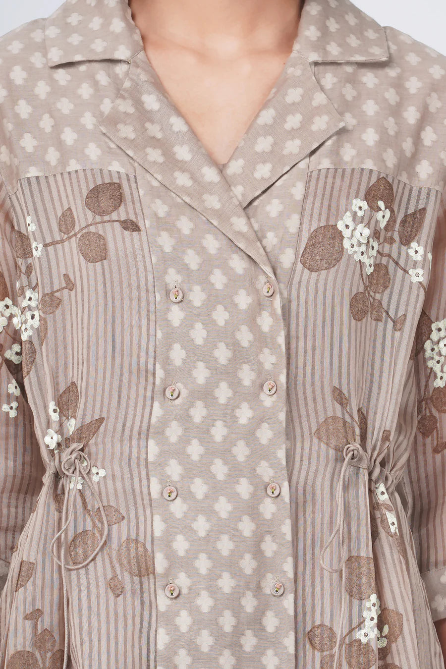 Sakura Print Dress In Stripe Organza