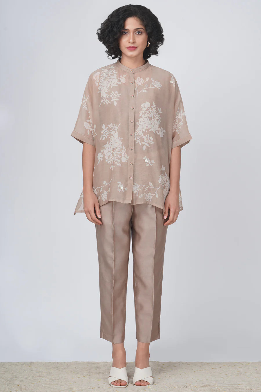 Yuri Print Cotton Chanderi Kaftan Top And Silk Chanderi Pant