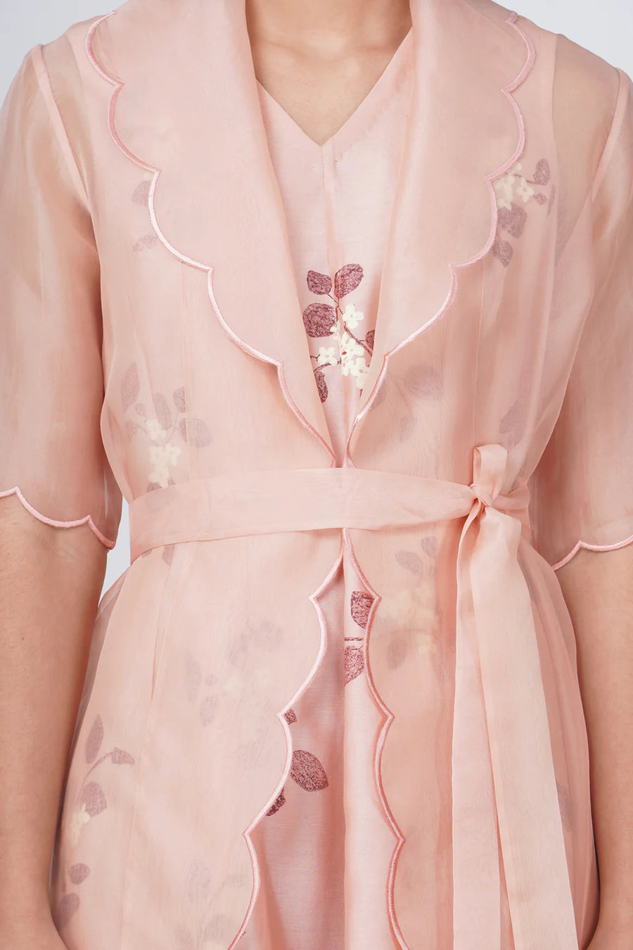 Almond Pink Organza Jacket & Sakura Print Dress