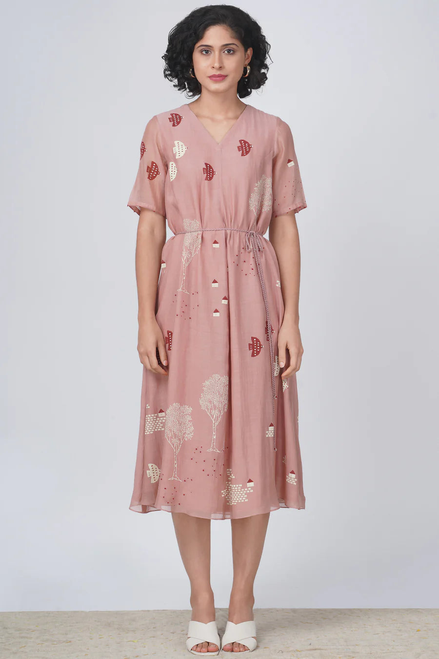 Almond Pink Hakoni Print Dress