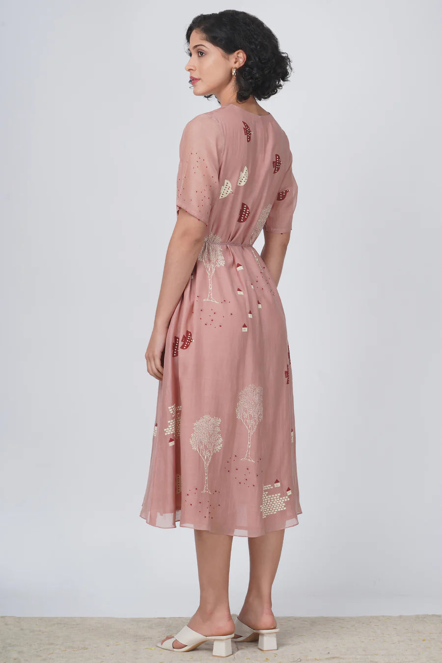 Almond Pink Hakoni Print Dress