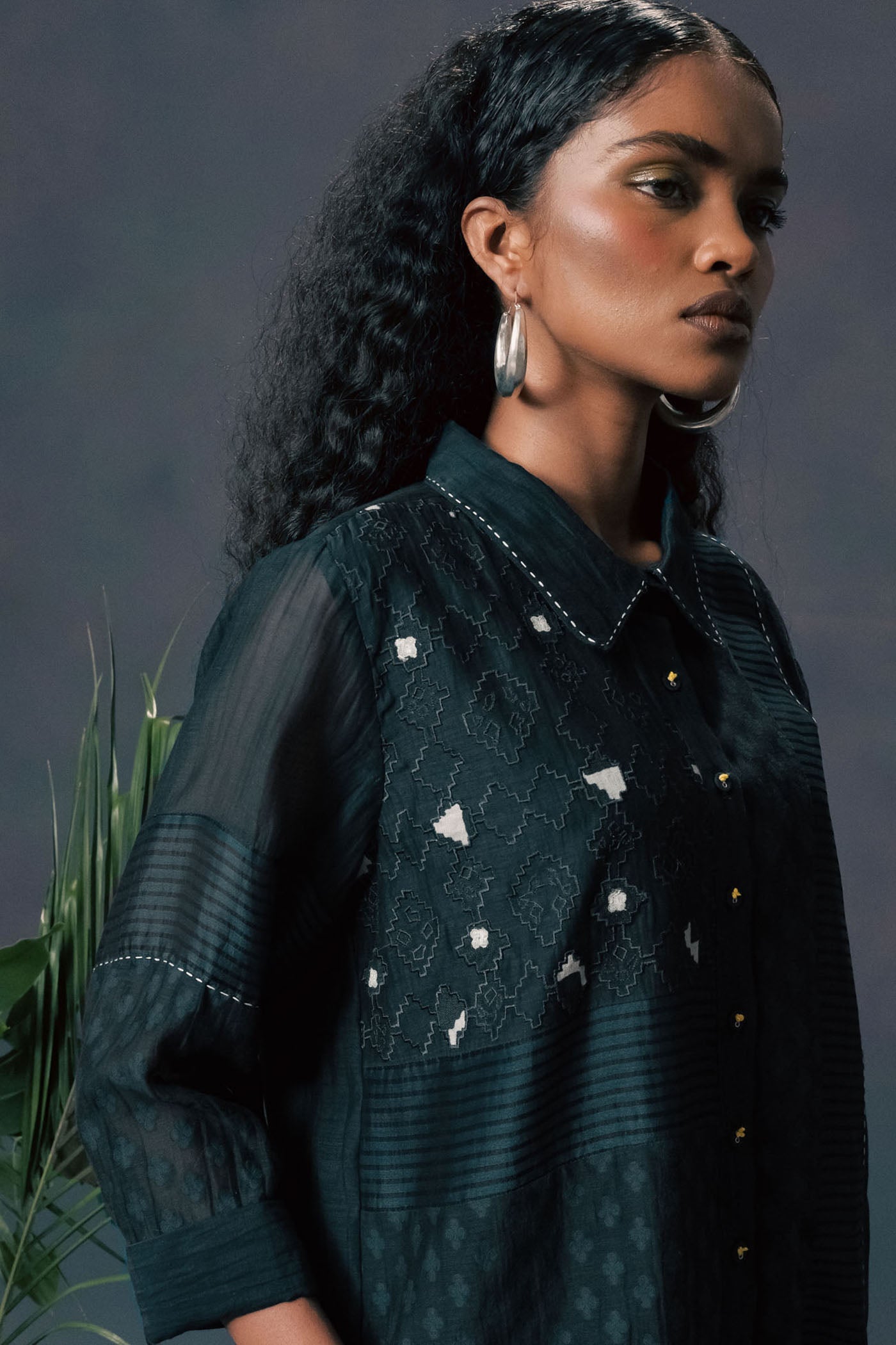 Luxurious Indigo Silk Chanderi Embroidered Lace Shirt & Straight Pants Set