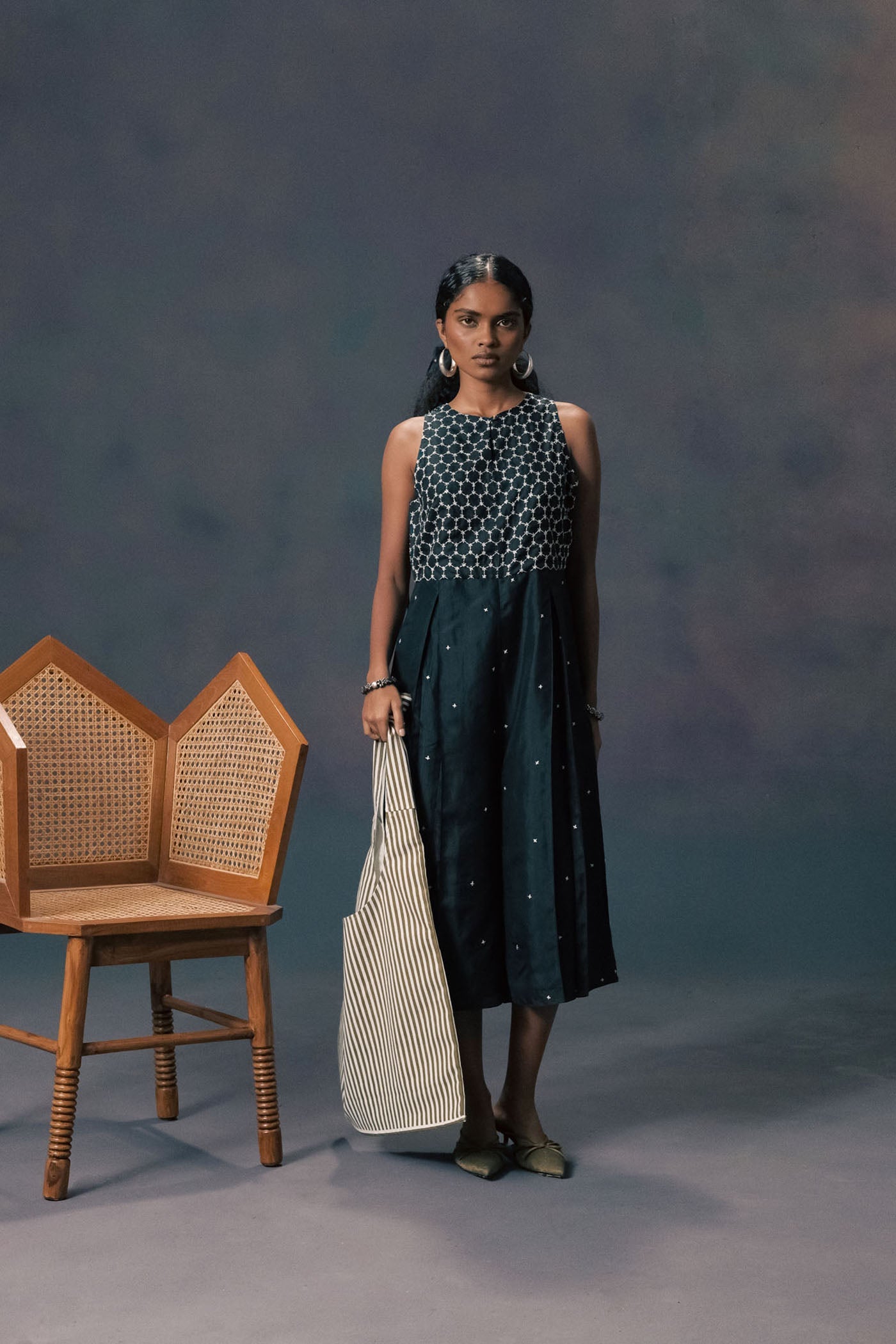 Luxurious Indigo Silk Chanderi Embroidered Jacket & Halter Neck Jumpsuit Outfit