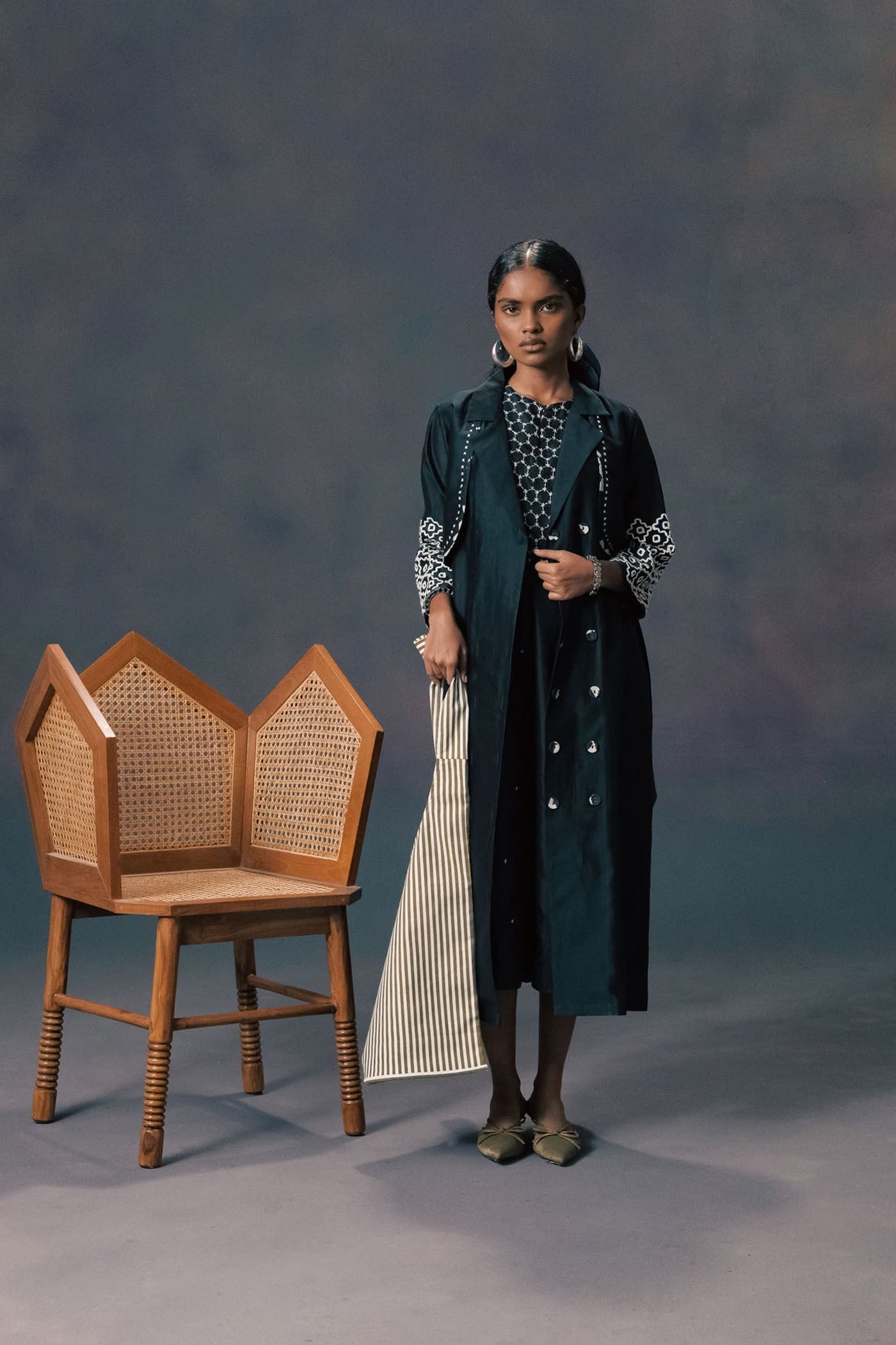 Luxurious Indigo Silk Chanderi Embroidered Jacket & Halter Neck Jumpsuit Outfit