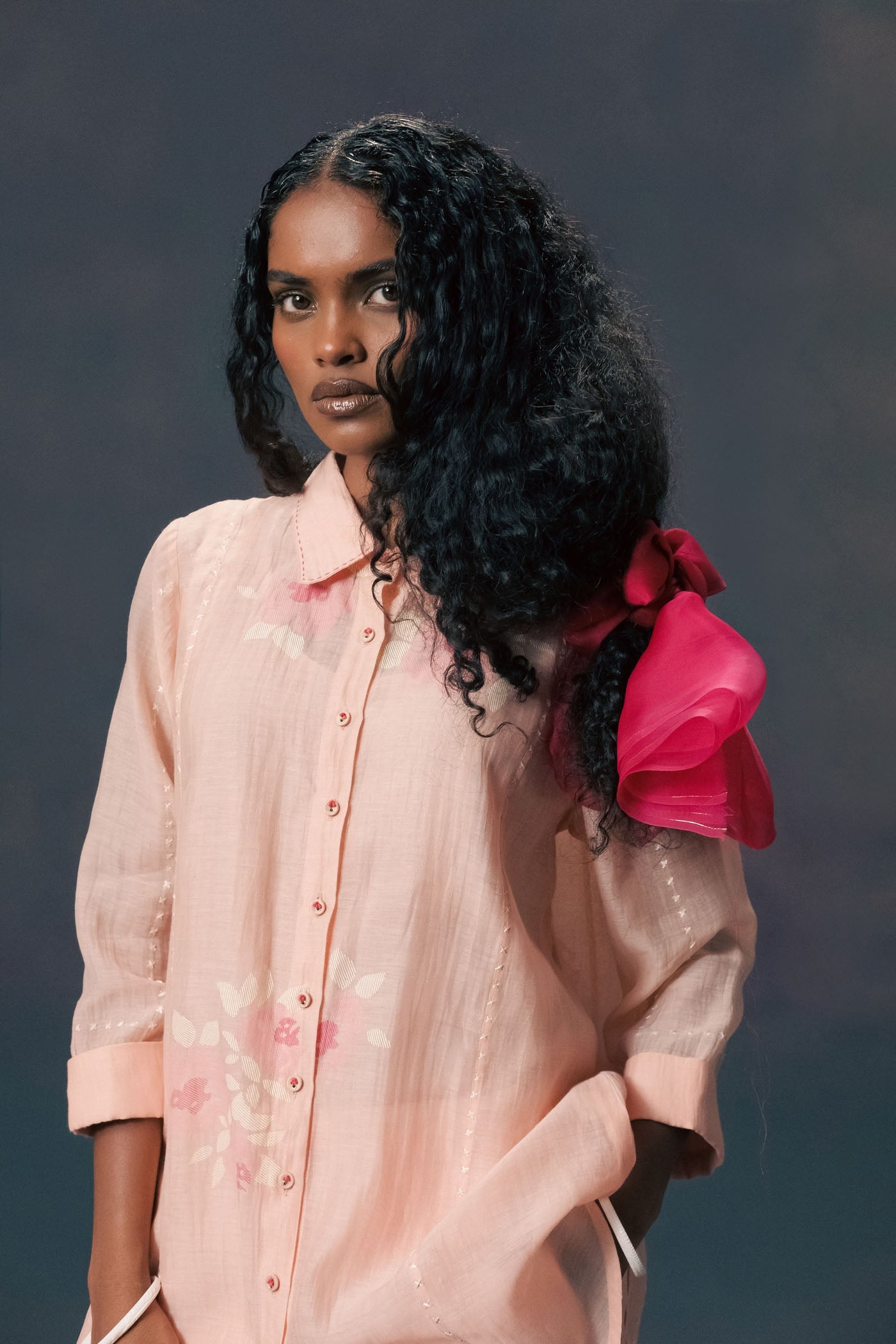Exquisite Old Rose Mul Chanderi Embroidered Shirt & Silk Straight Pants Set