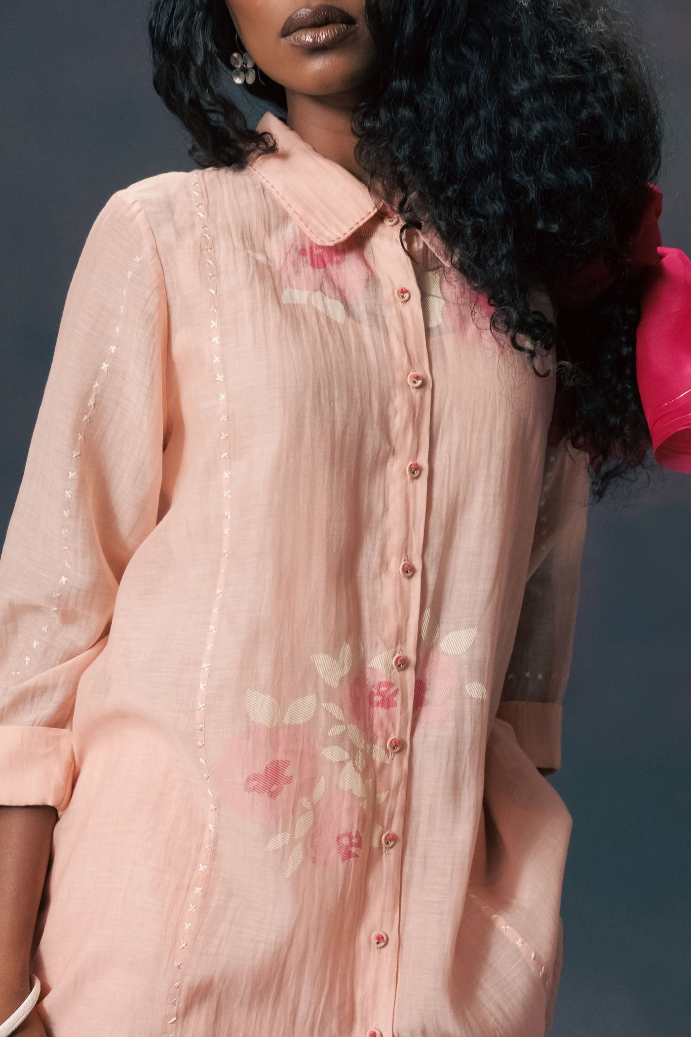 Exquisite Old Rose Mul Chanderi Embroidered Shirt & Silk Straight Pants Set