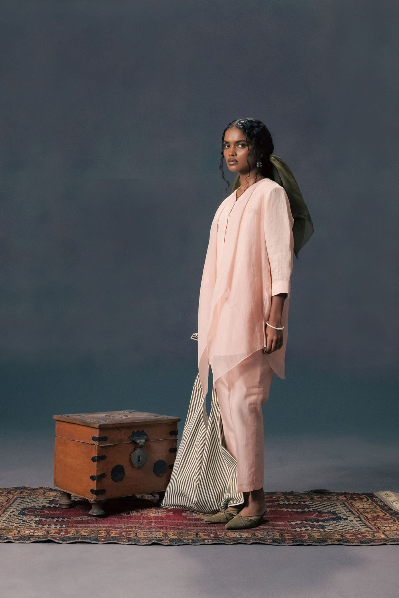Elegant Old Rose Double Layer Shirt & Silk Chanderi Straight Pants Set