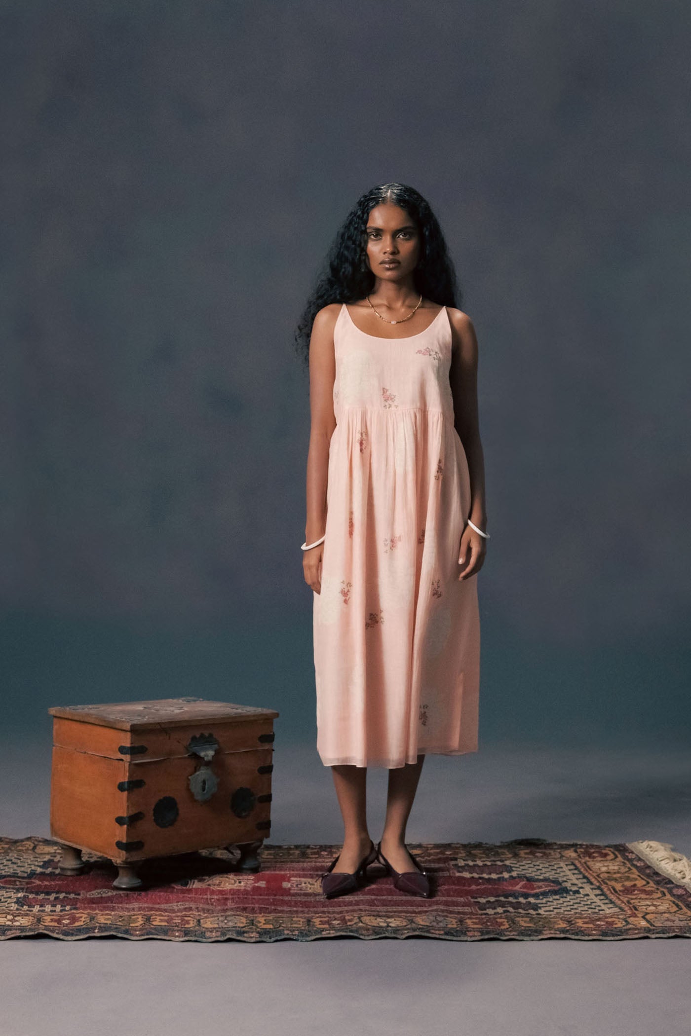 Exquisite Old Rose Organza Jacket & Mul Chanderi Straight Dress Set with Print