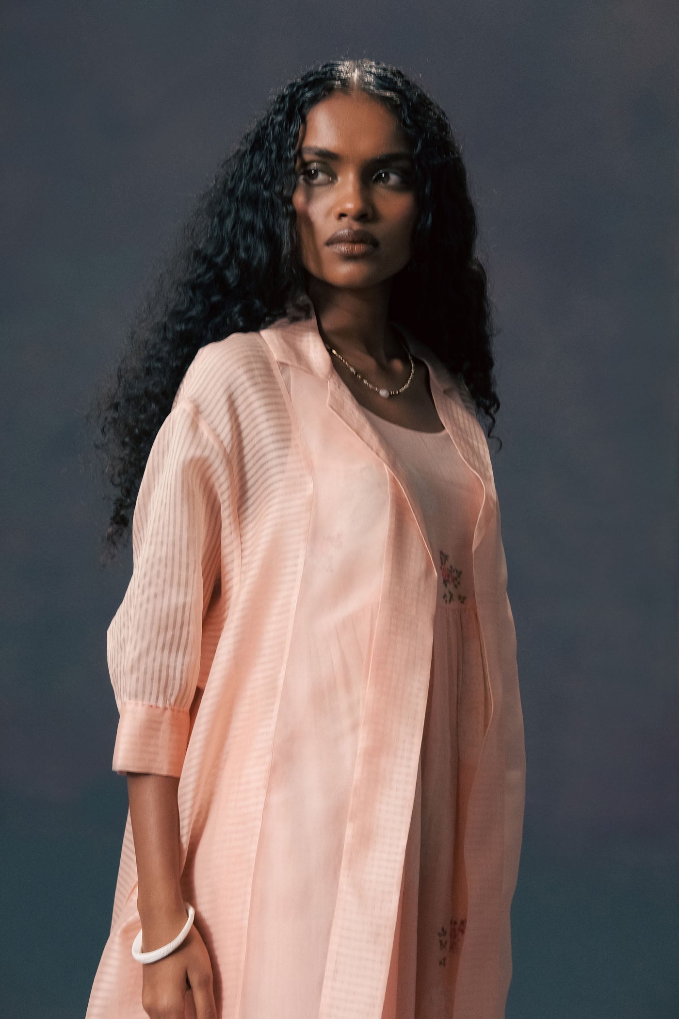 Exquisite Old Rose Organza Jacket & Mul Chanderi Straight Dress Set with Print