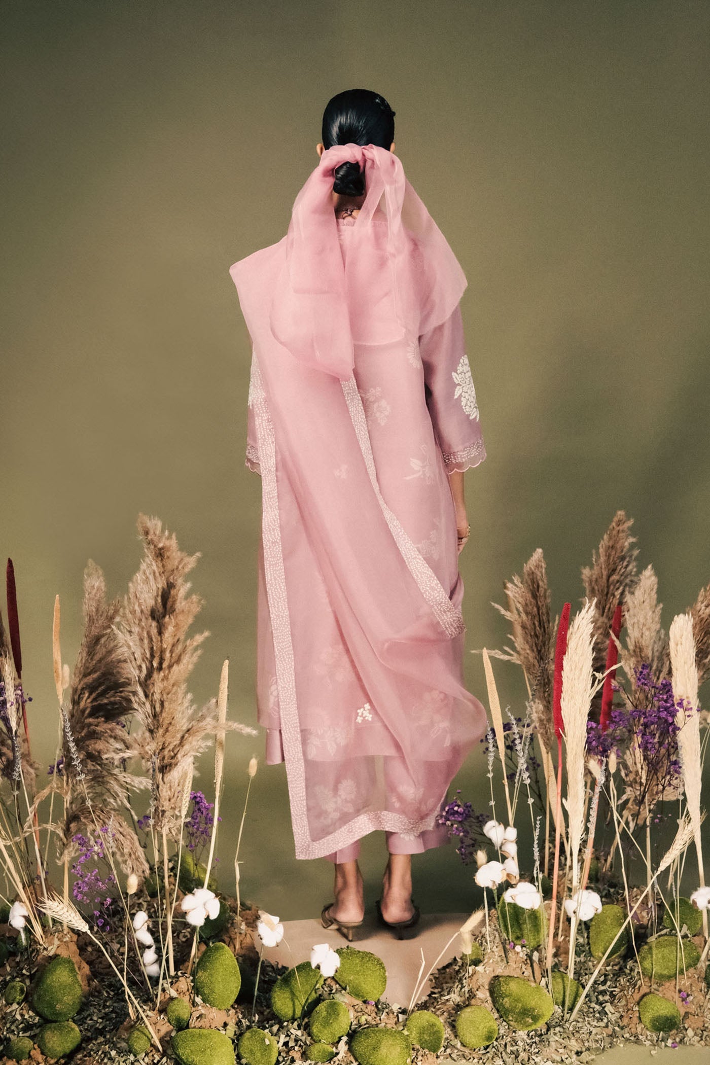 Elegant Lilac Silk Chanderi Tunic Set with Dori Embroidery Organza Dupatta