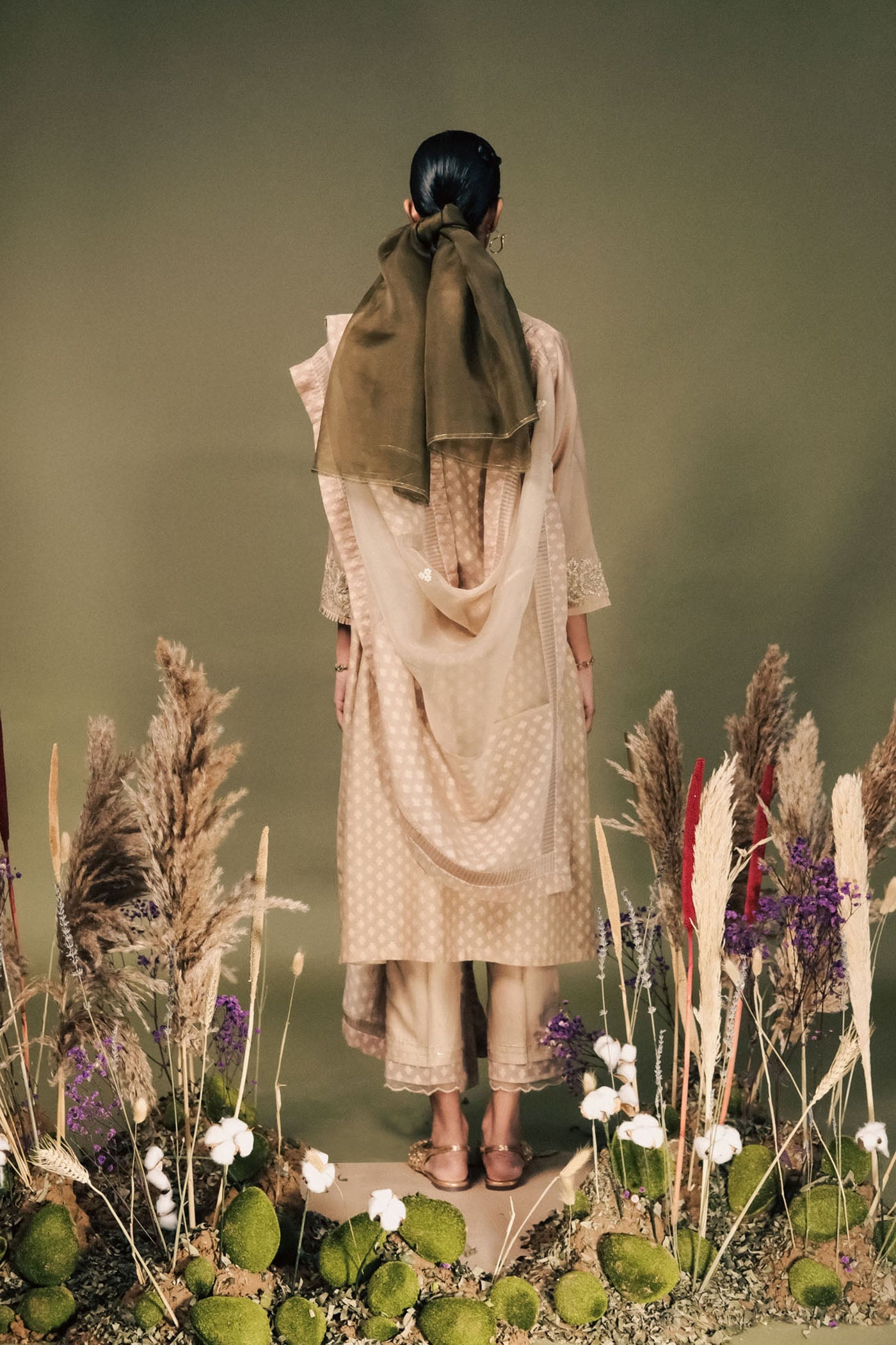 Elegant Beige Brocade Tunic Set: Gota Patti Embroidery, Silk Chanderi Fabric