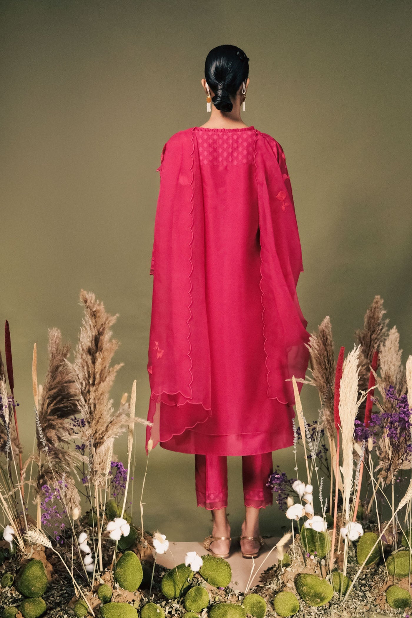 Radiant Fuchsia Silk Chanderi Tunic Set with Dori Embroidery & Organza Dupatta