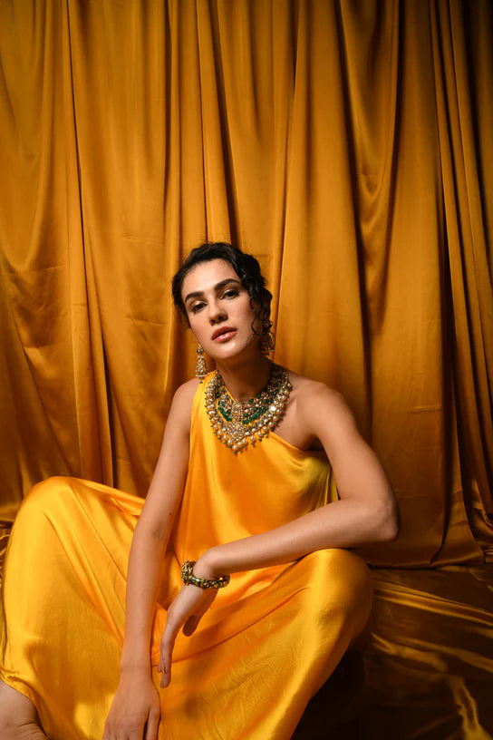 Silk Draped One Shoulder Dress