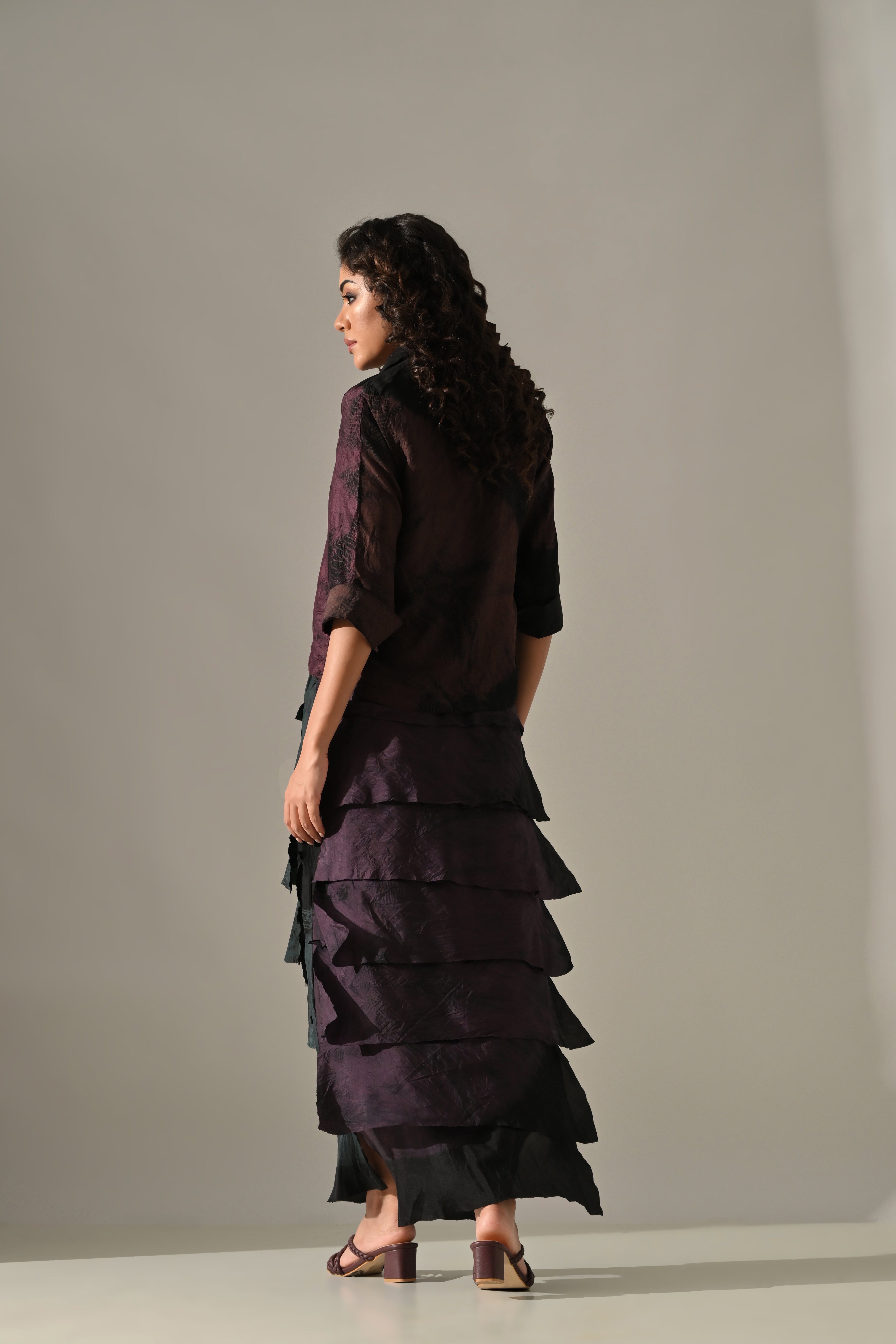 Purple Teal Brown Black Placement Tie Dye Skirt Set