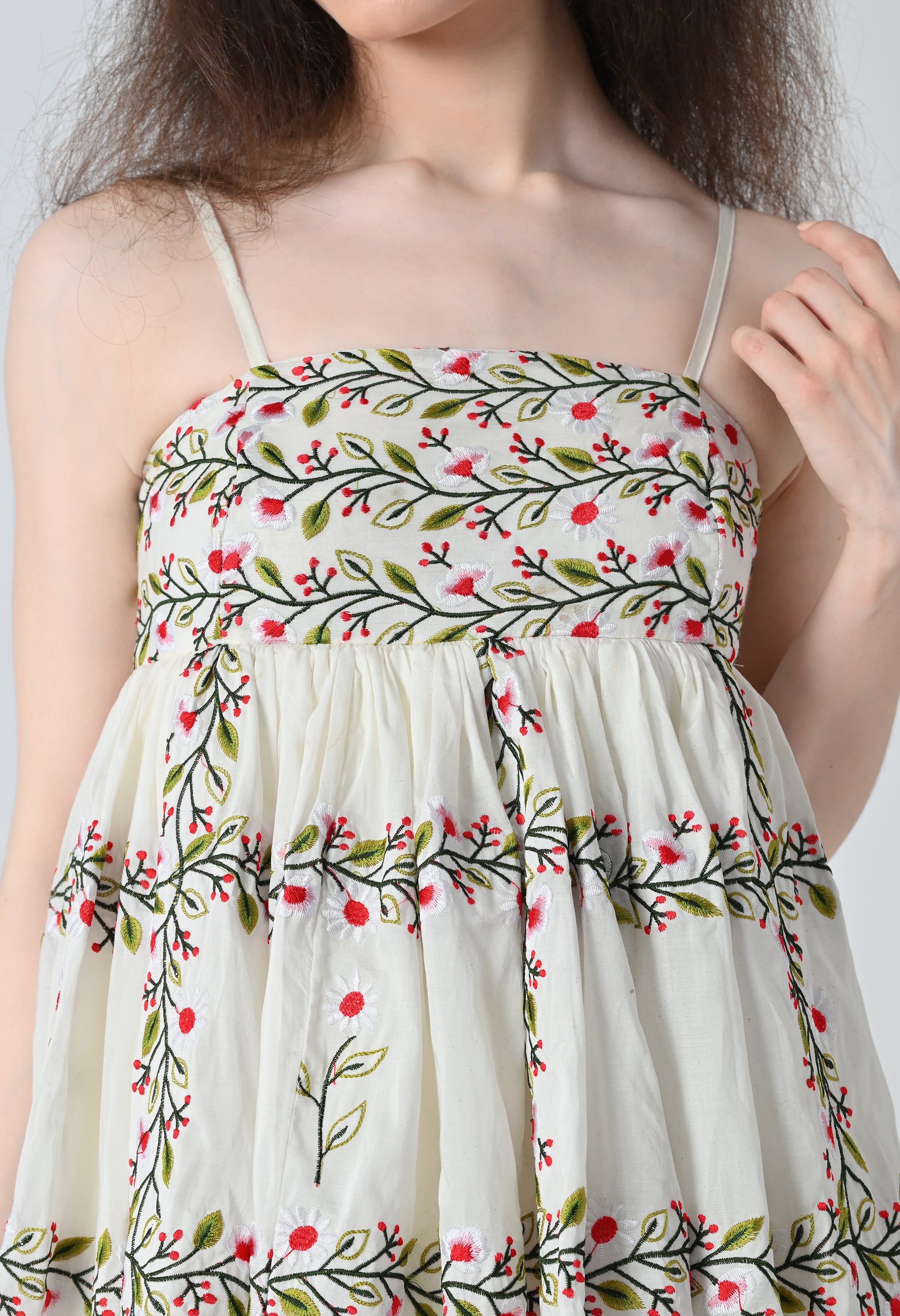 Ivory Vine Embroidered Tiered Top