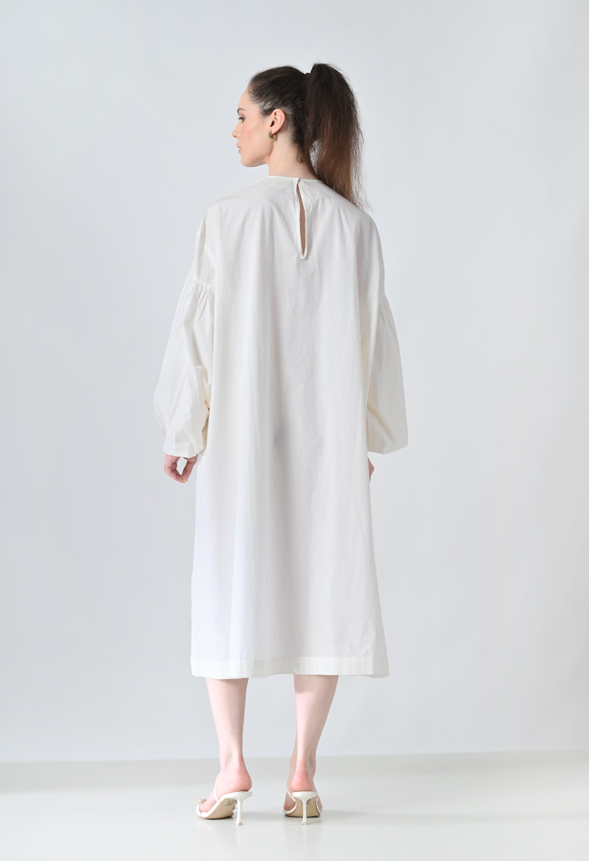 Ivory Orchid Printed Statement Shirt Dress