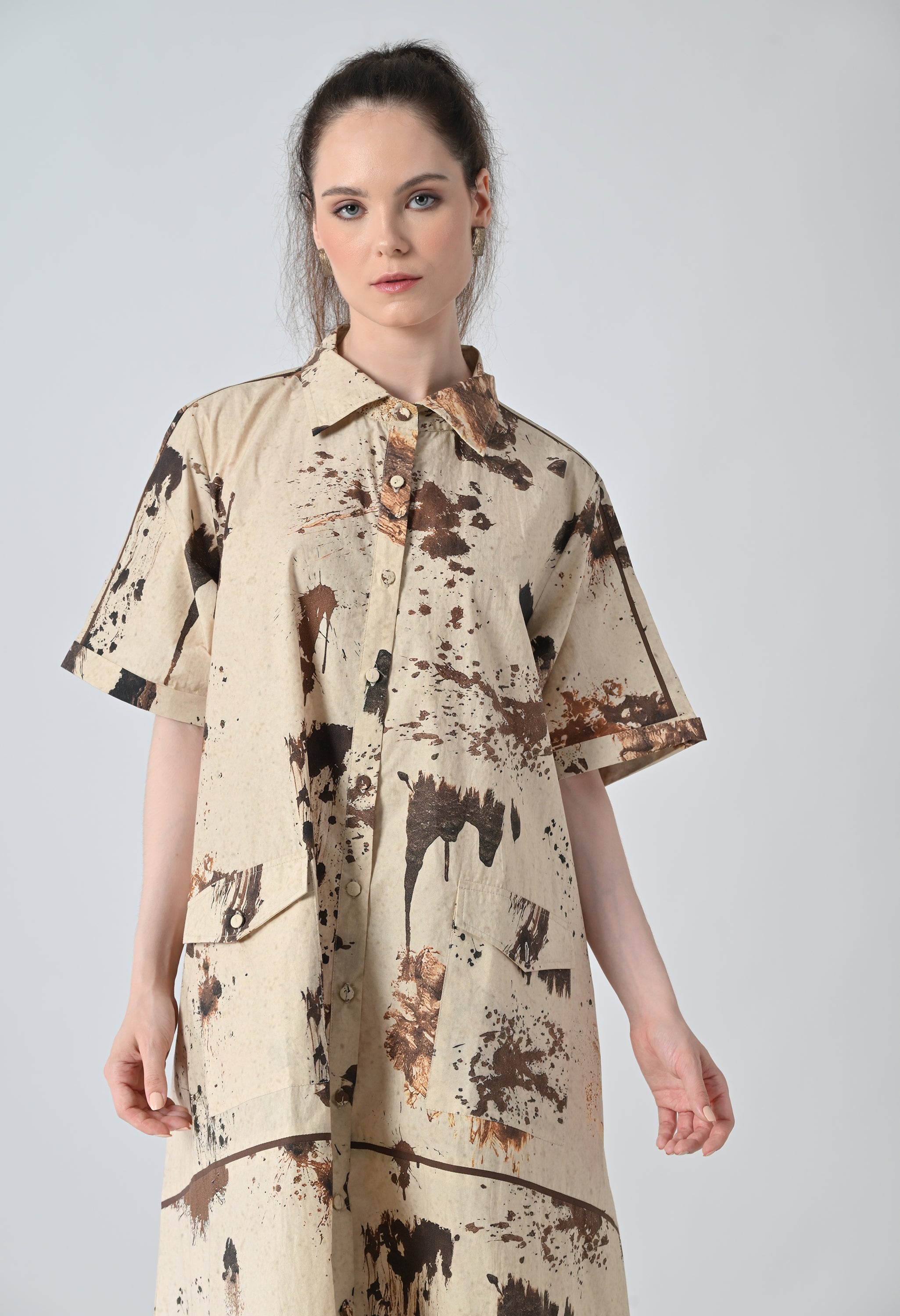 Earthscape Biege Printed Shirt Dress