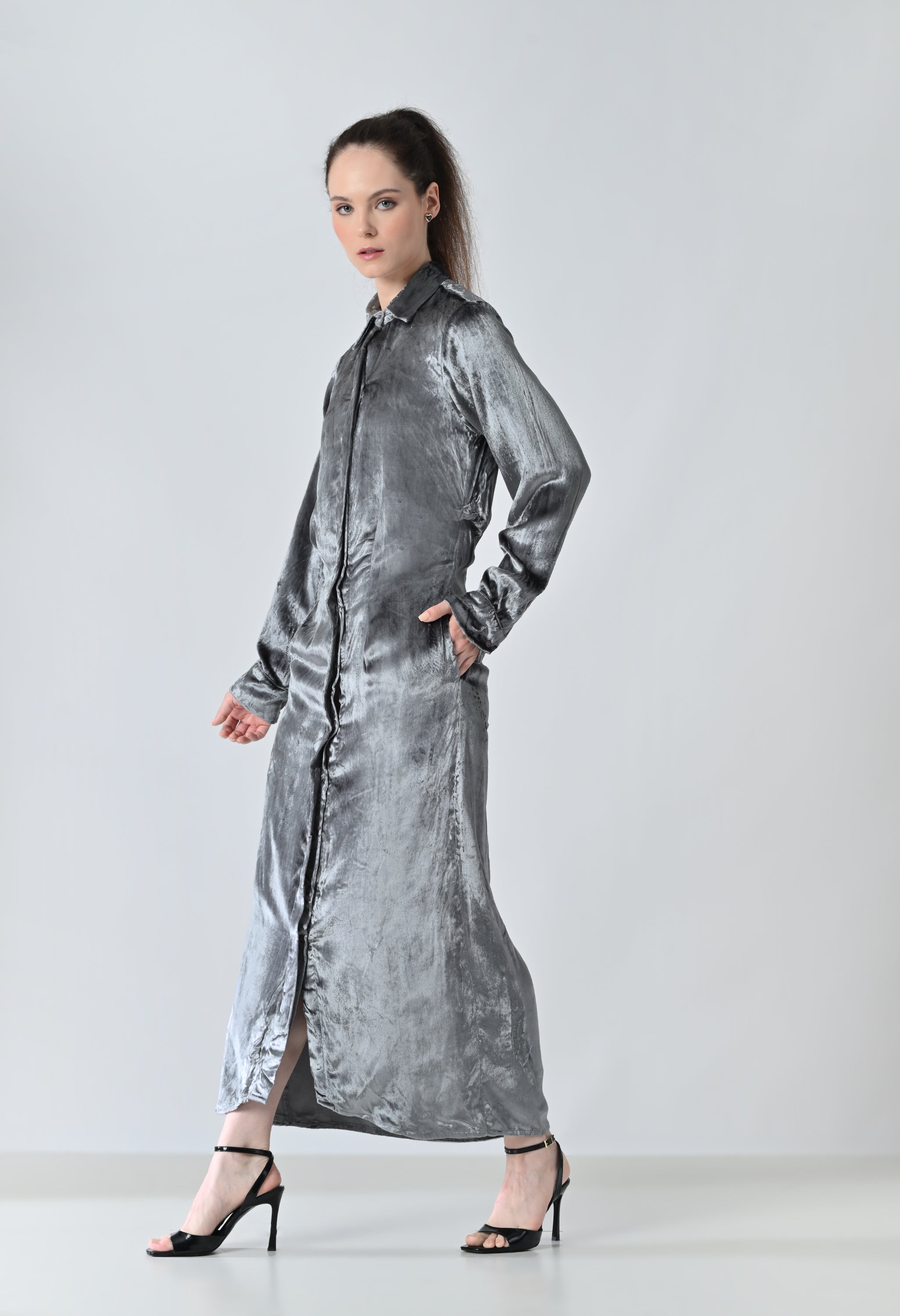 Mercury Grey Sheen Shirt Dress