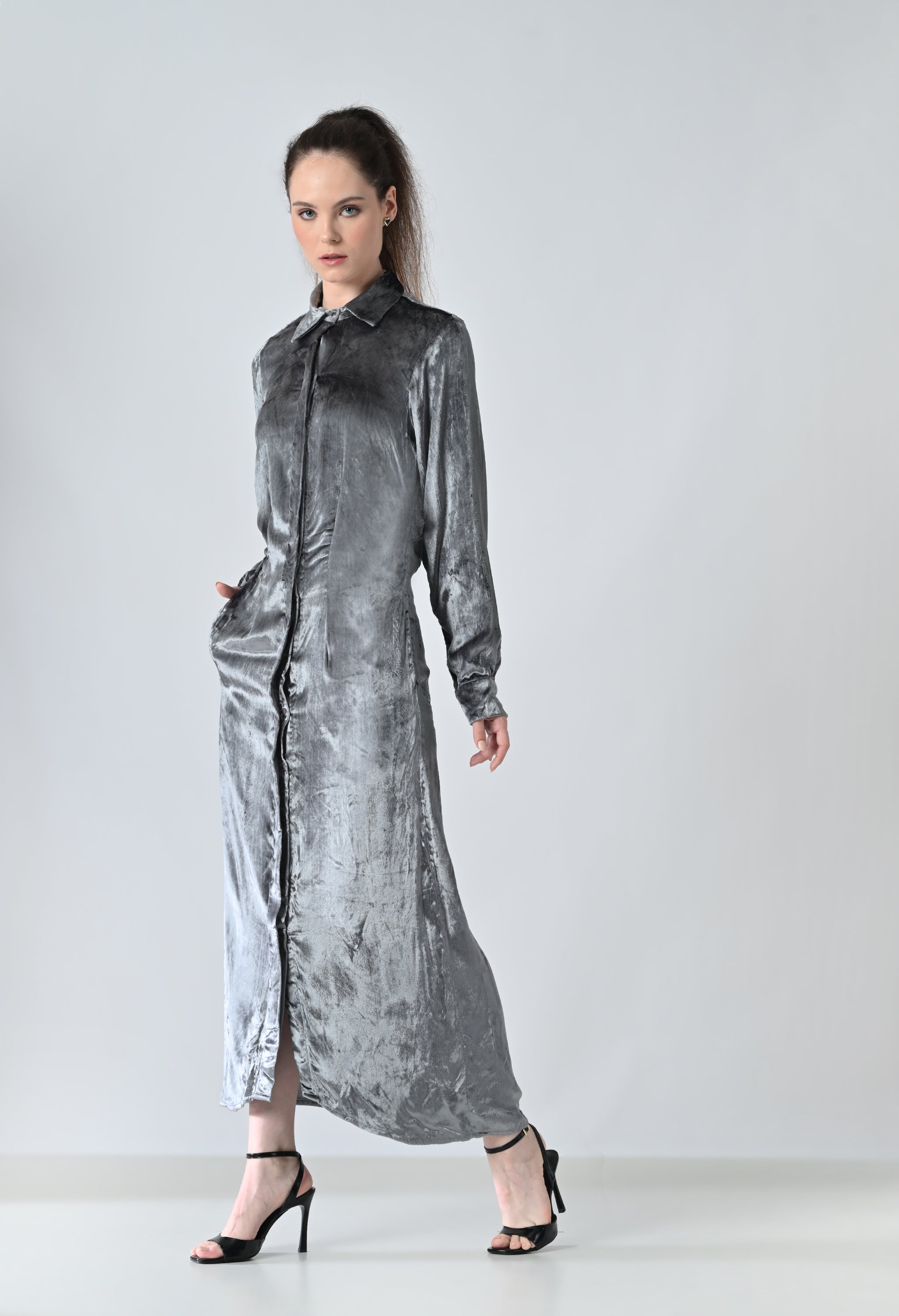 Mercury Grey Sheen Shirt Dress