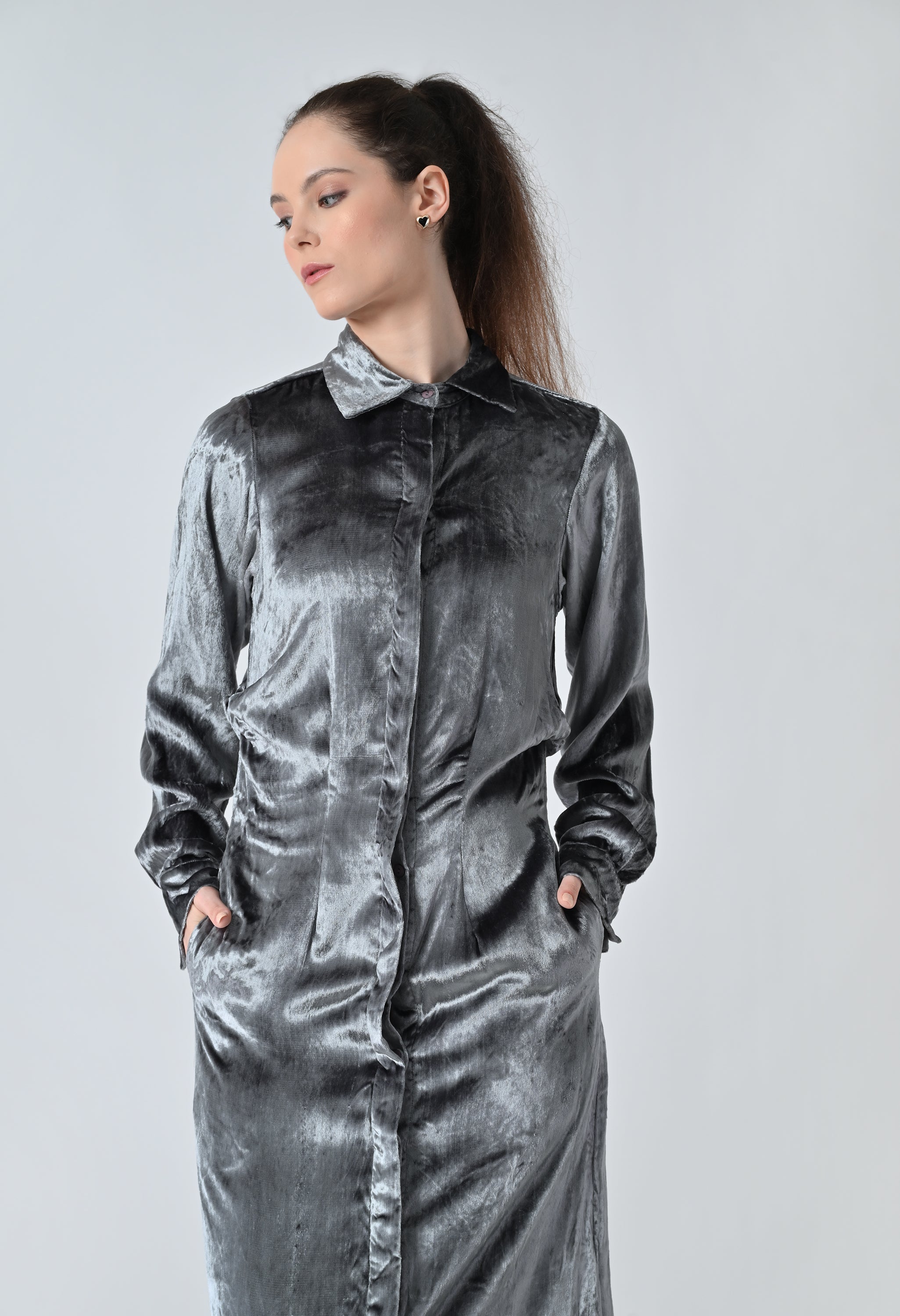 Mercury Grey Sheen Shirt Dress
