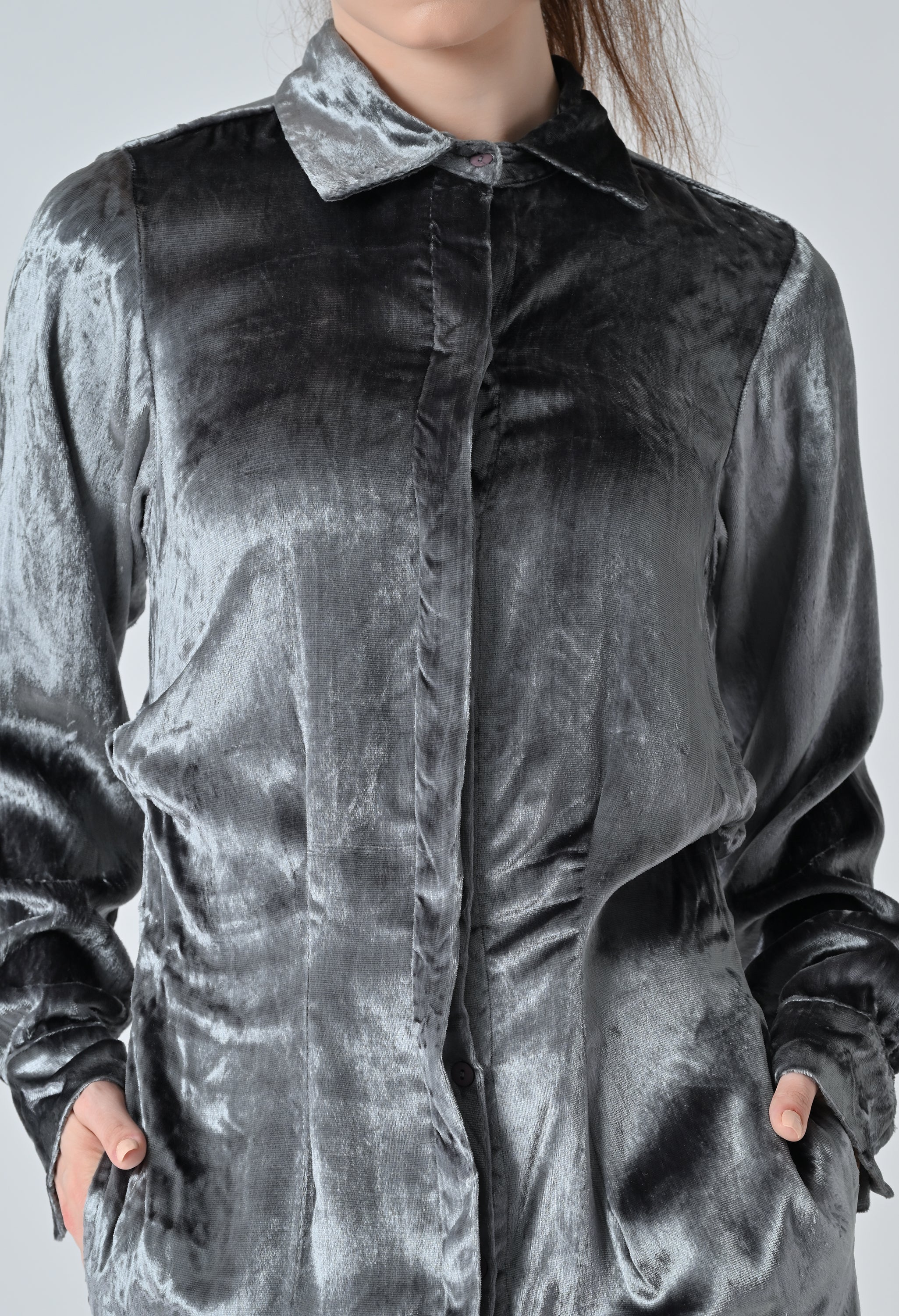 Mercury Grey Sheen Shirt Dress