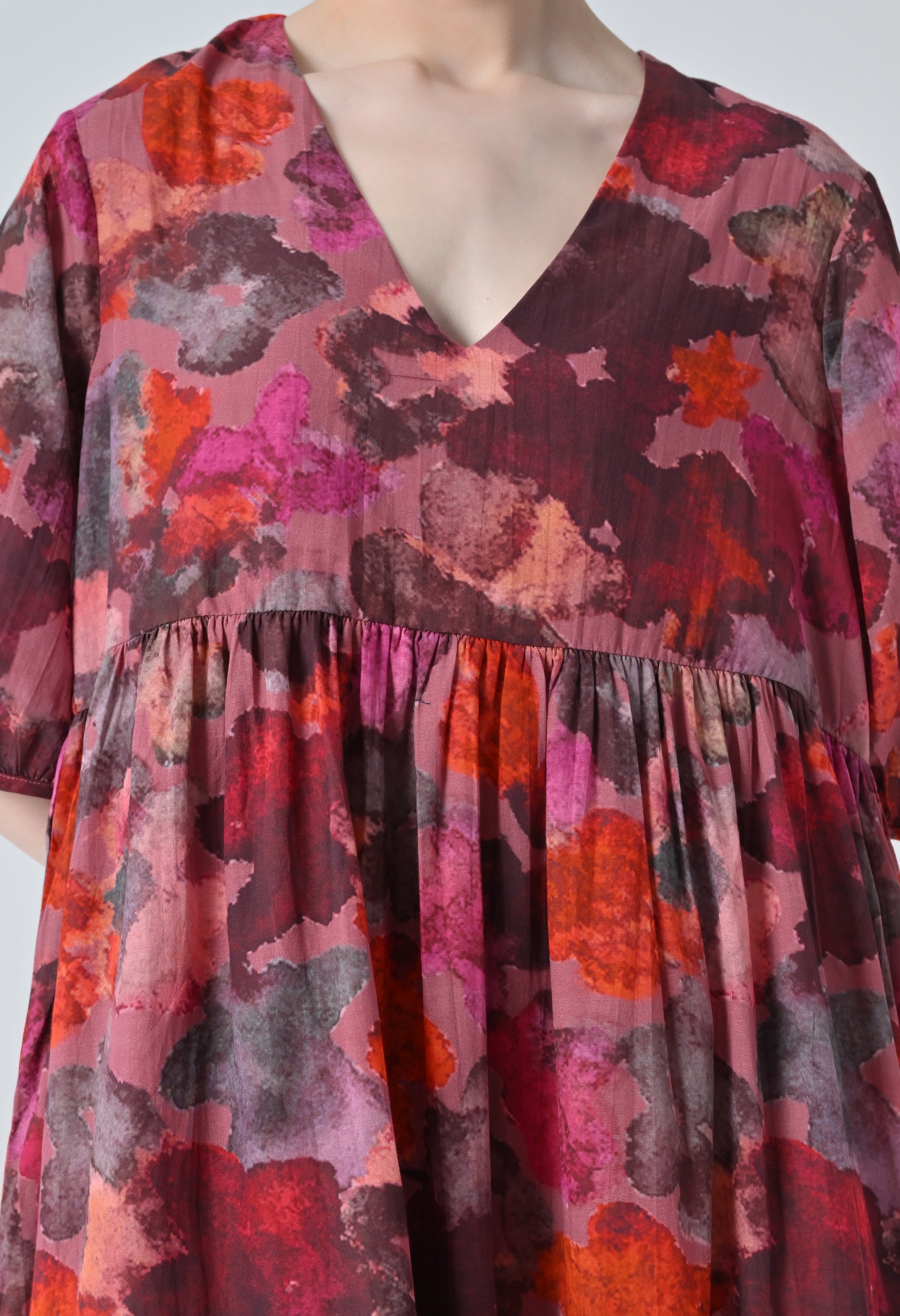 Crimson Red Bloom Multi Printed Tiered Dress