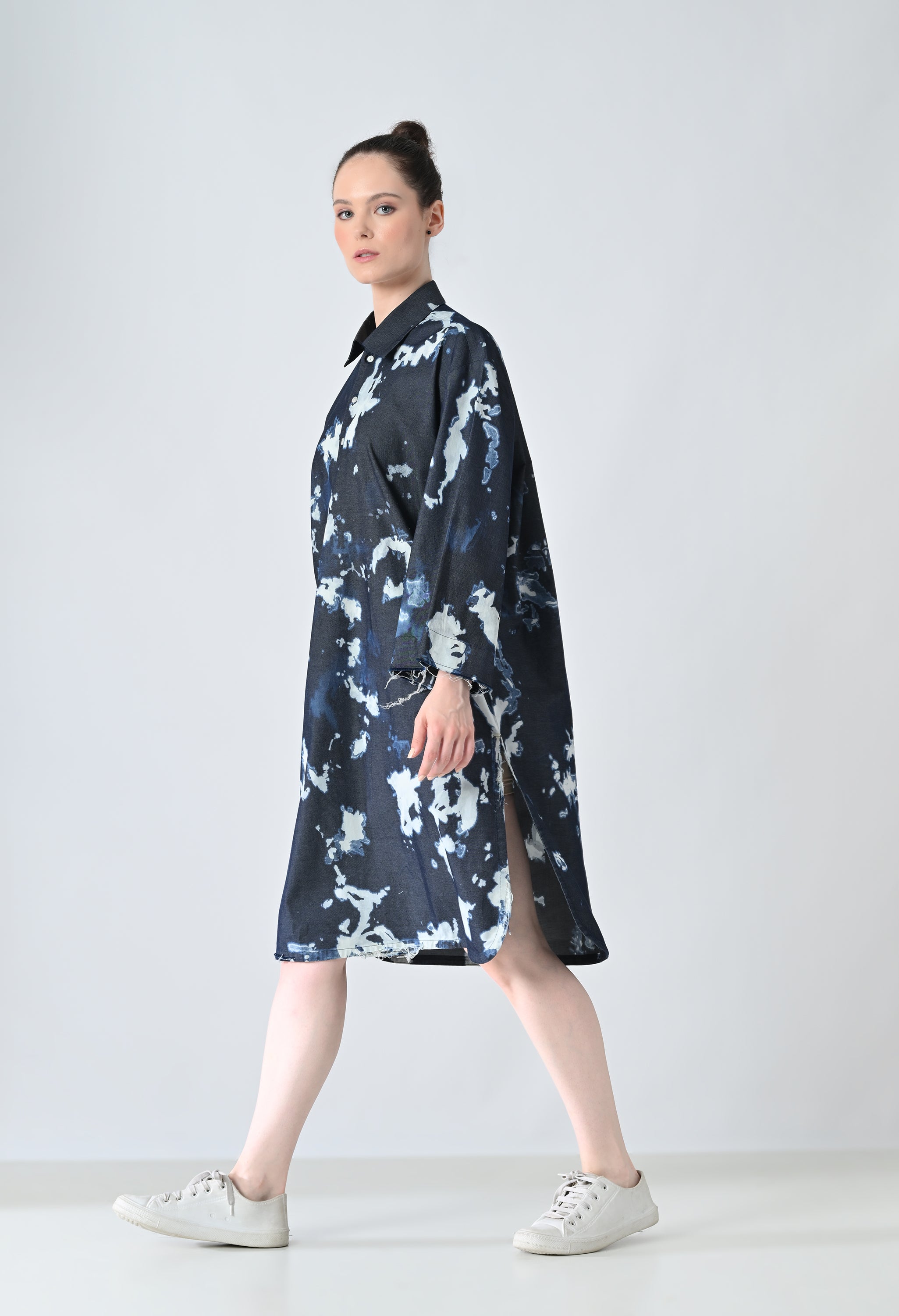 Midnight Blue Ink Abstract Printed Shirt Dress