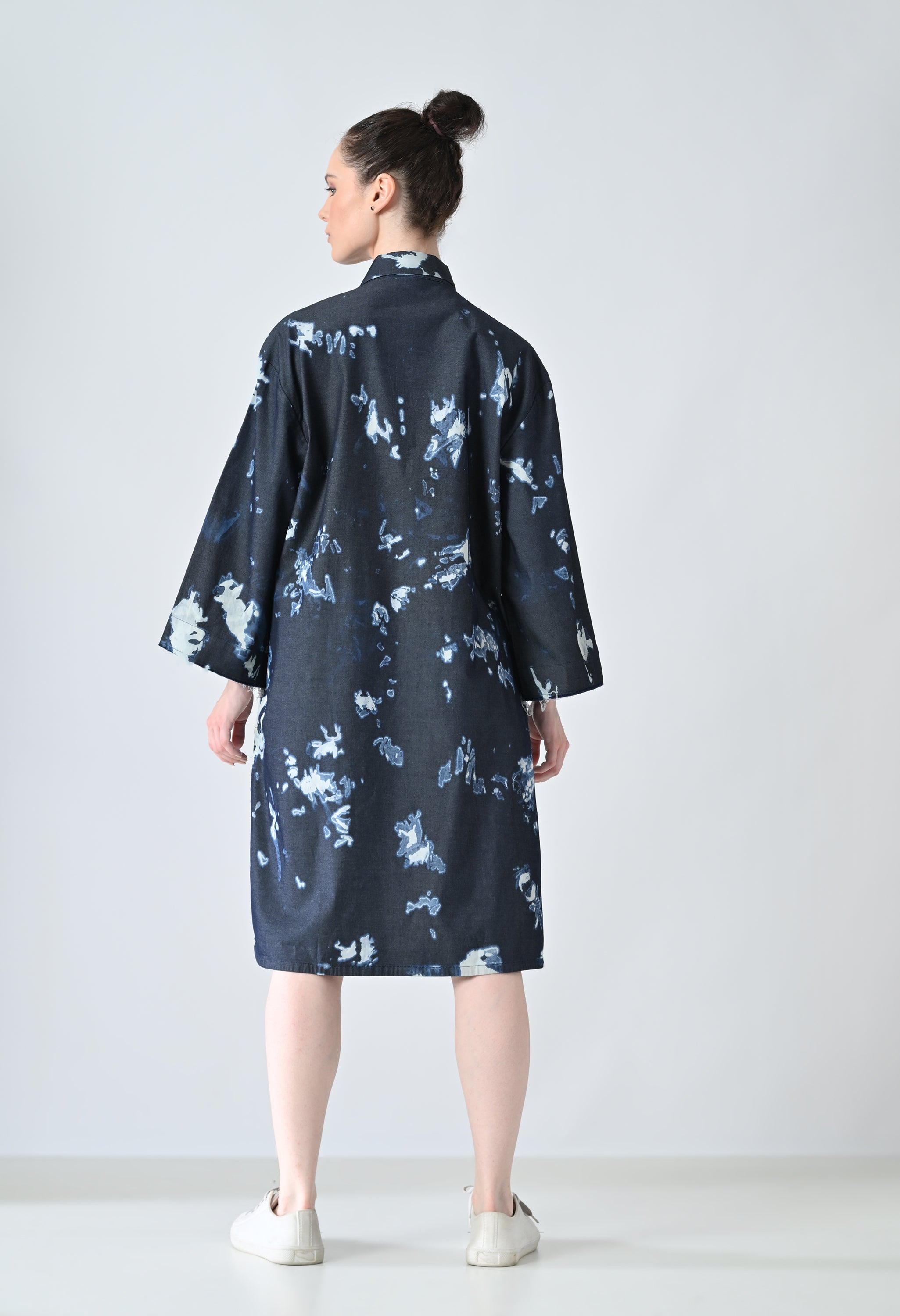 Midnight Blue Ink Abstract Printed Shirt Dress