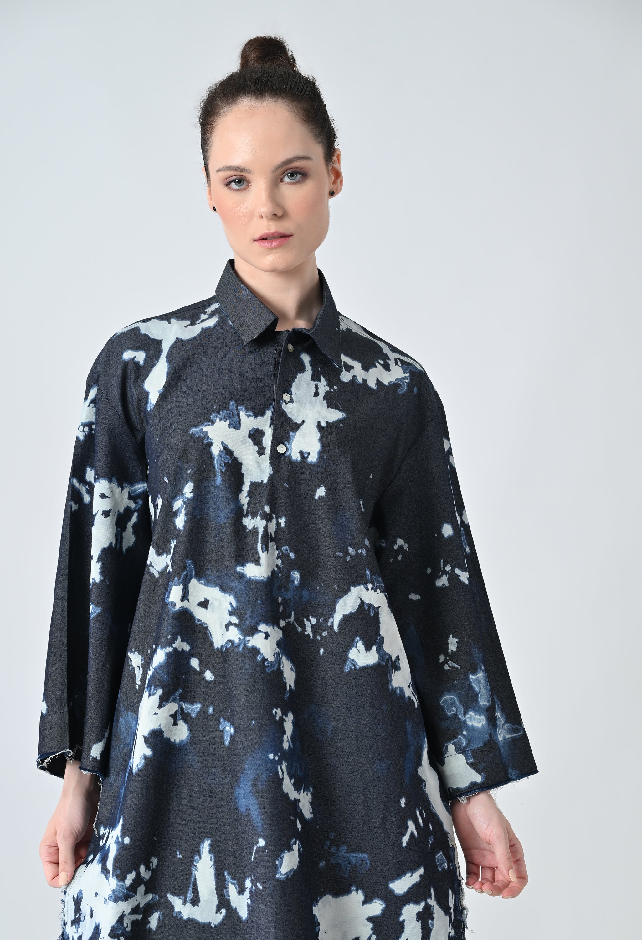 Midnight Blue Ink Abstract Printed Shirt Dress