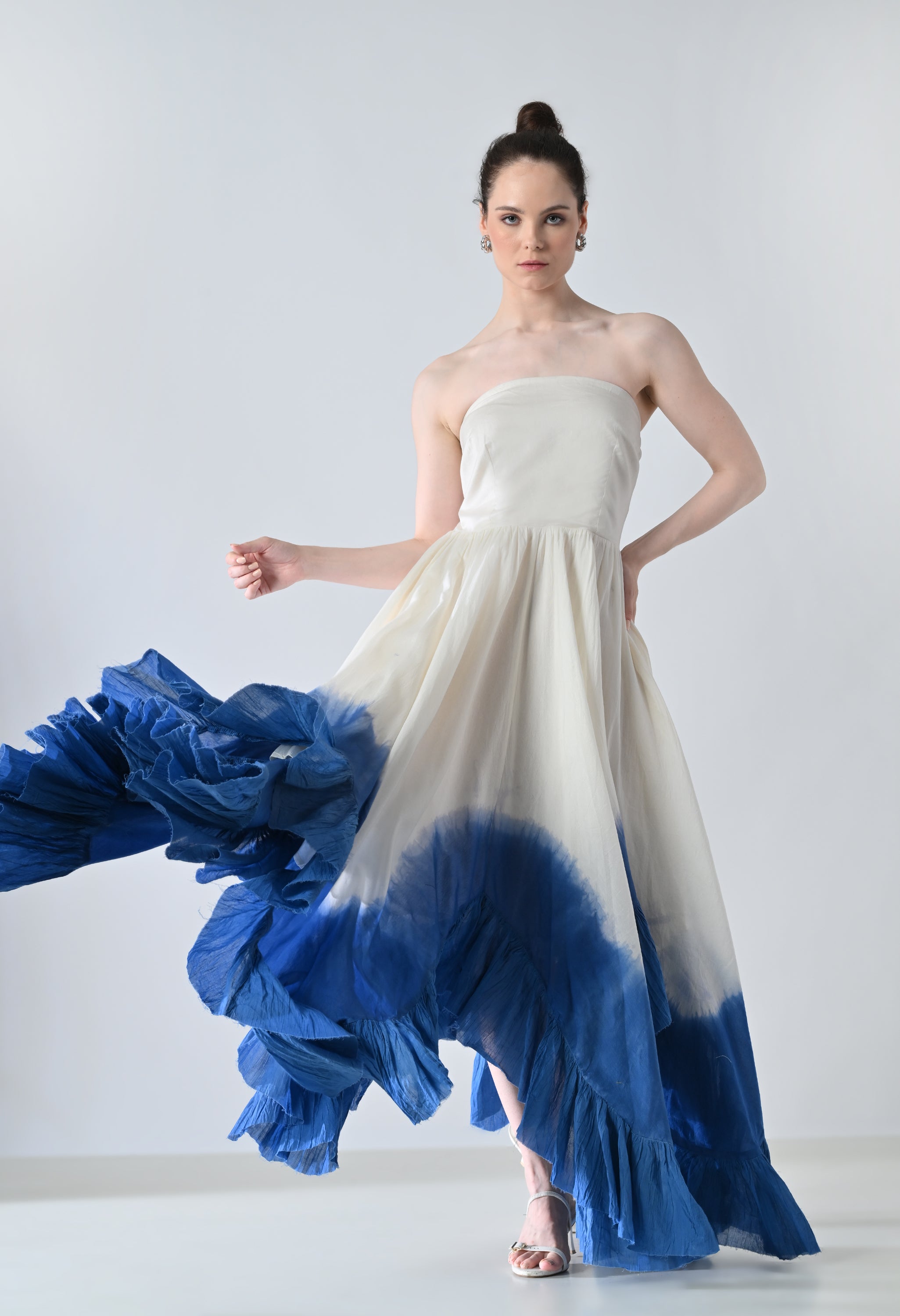 White & Blue Ombre Off Shoulder Dress