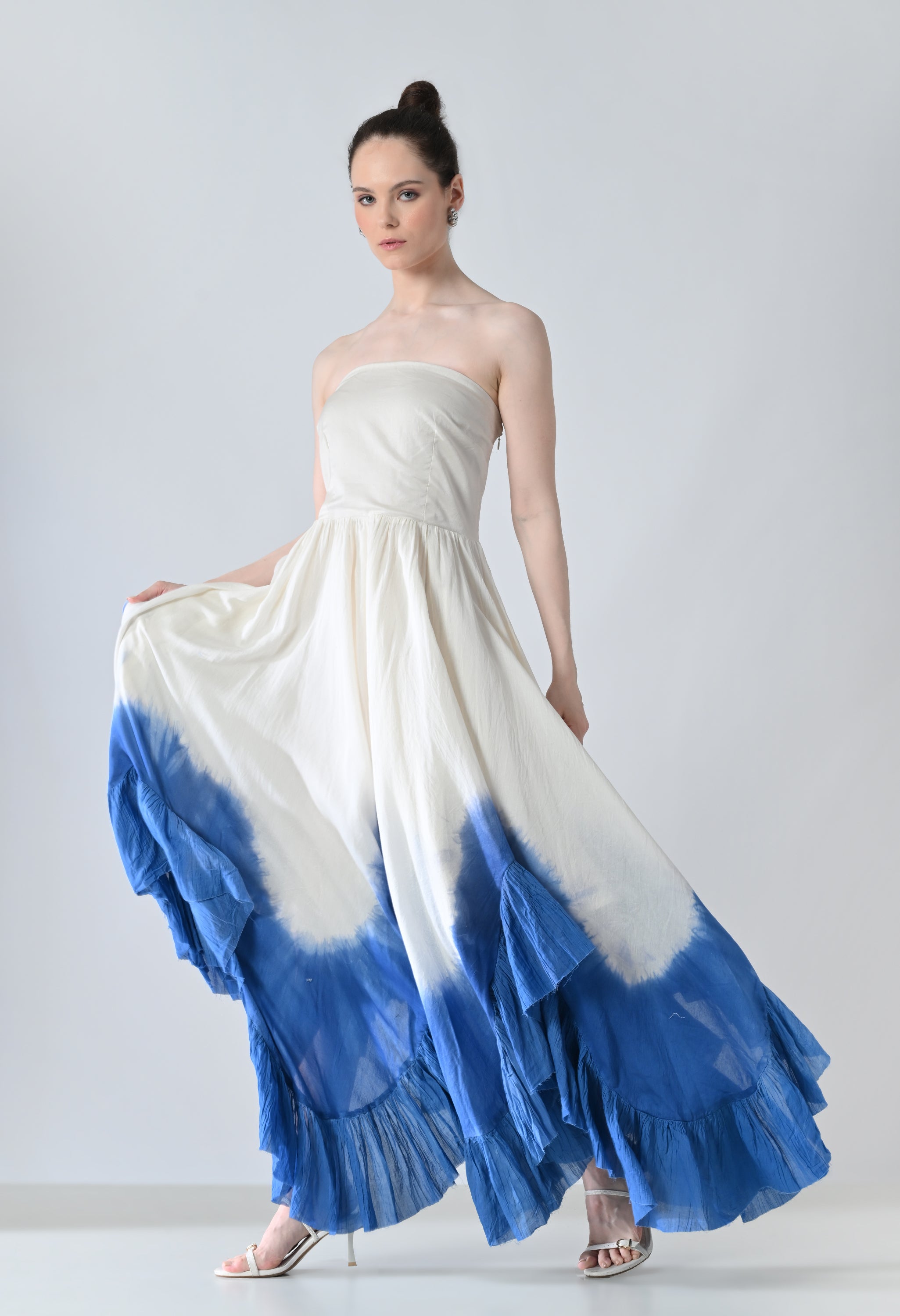 White & Blue Ombre Off Shoulder Dress
