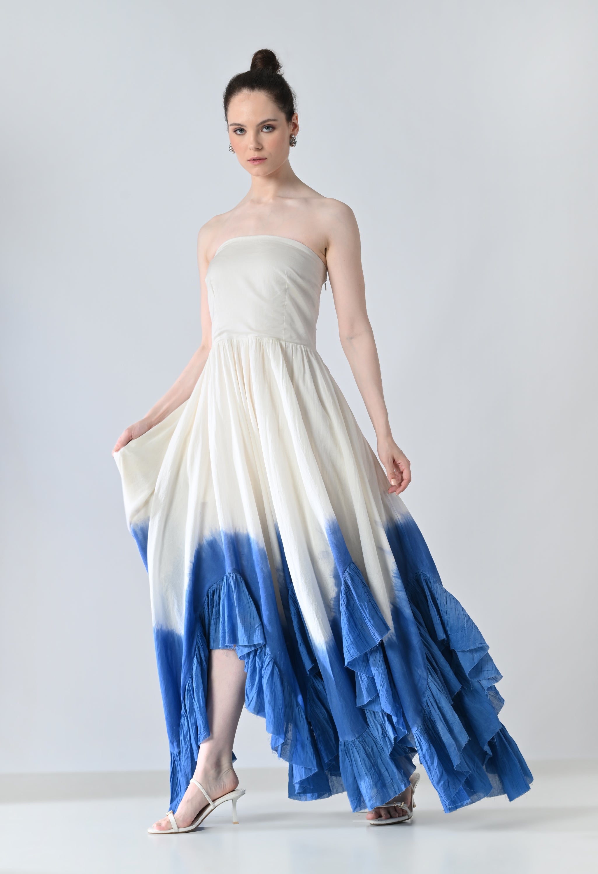 White & Blue Ombre Off Shoulder Dress