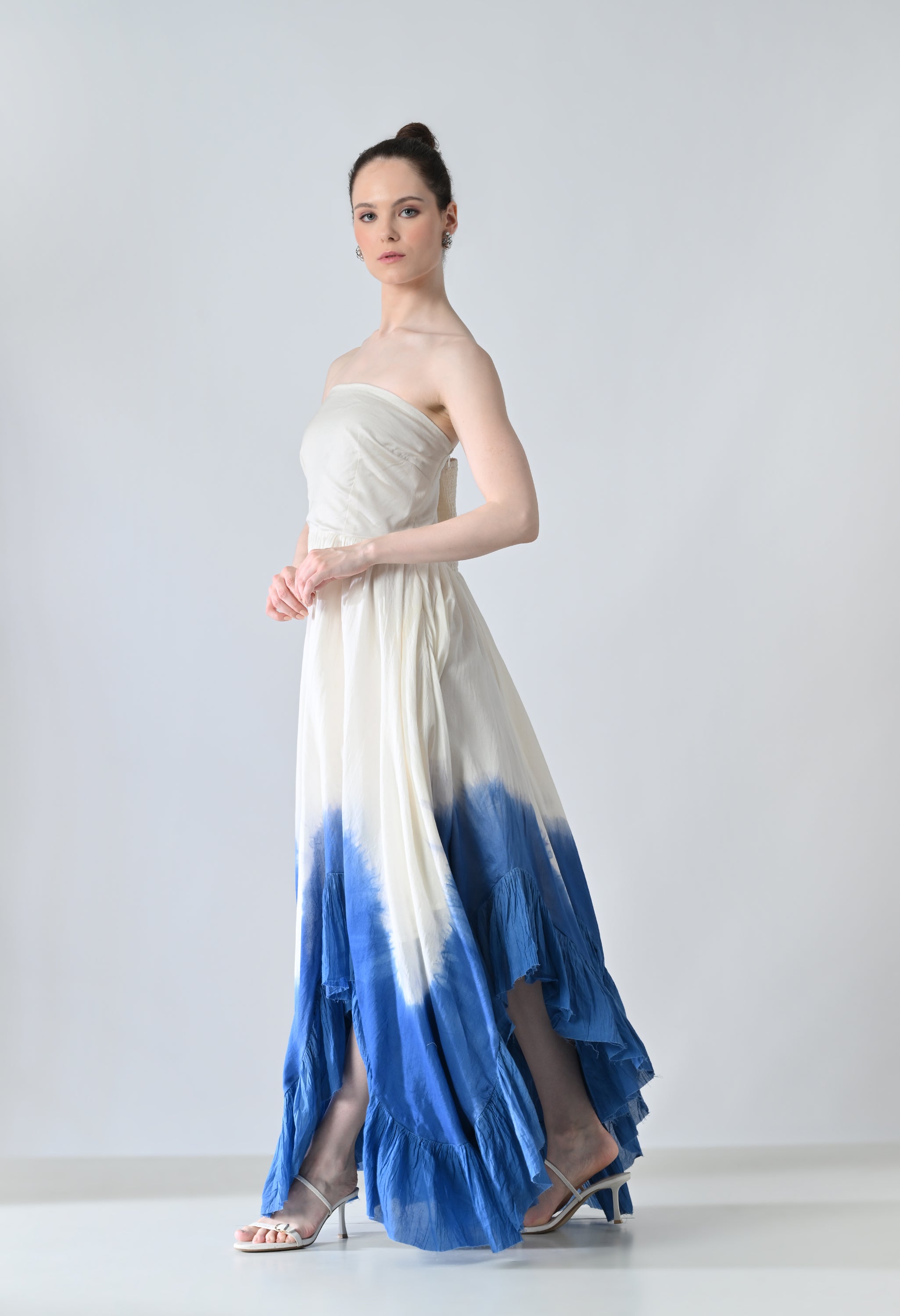 White & Blue Ombre Off Shoulder Dress