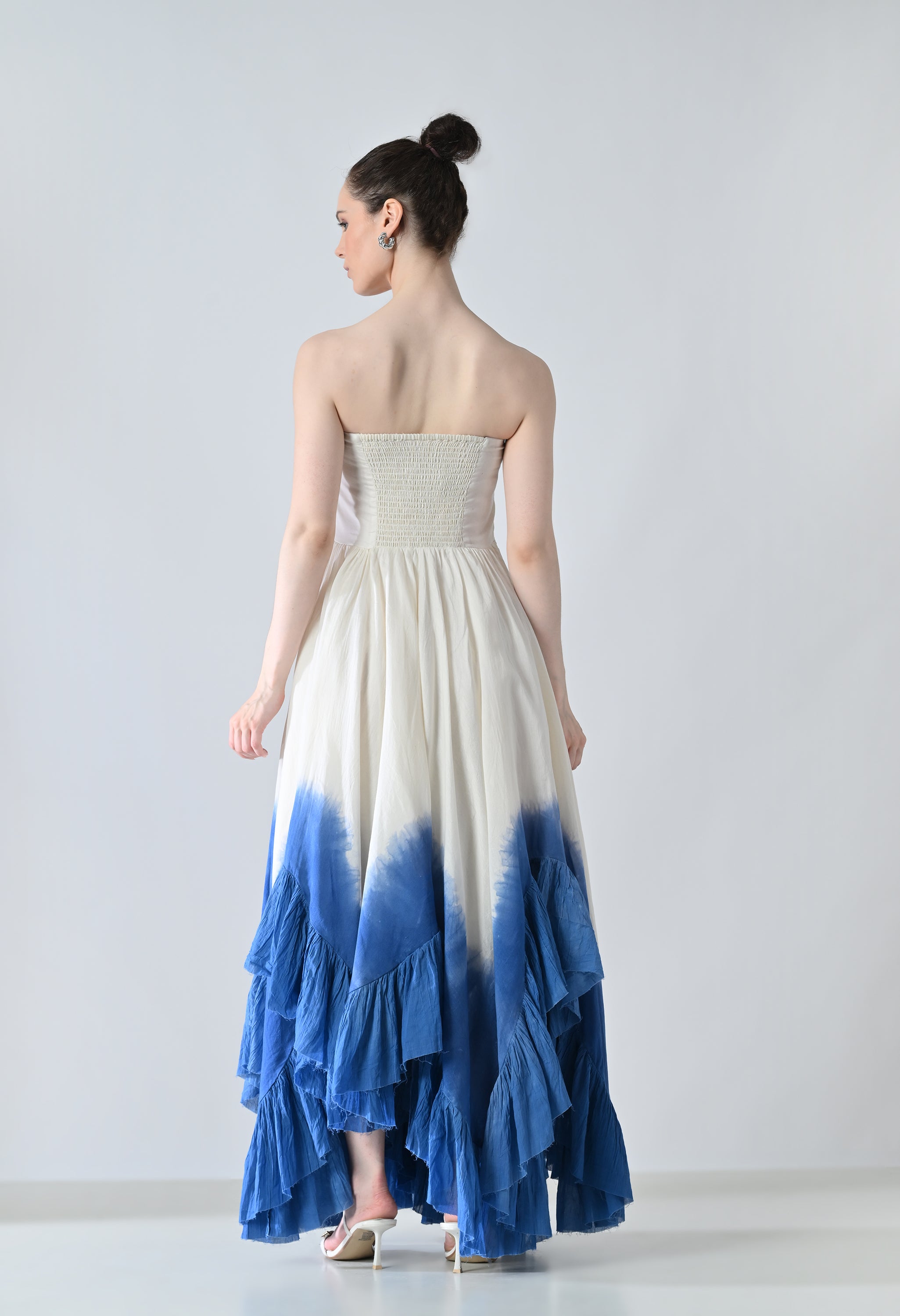 White & Blue Ombre Off Shoulder Dress