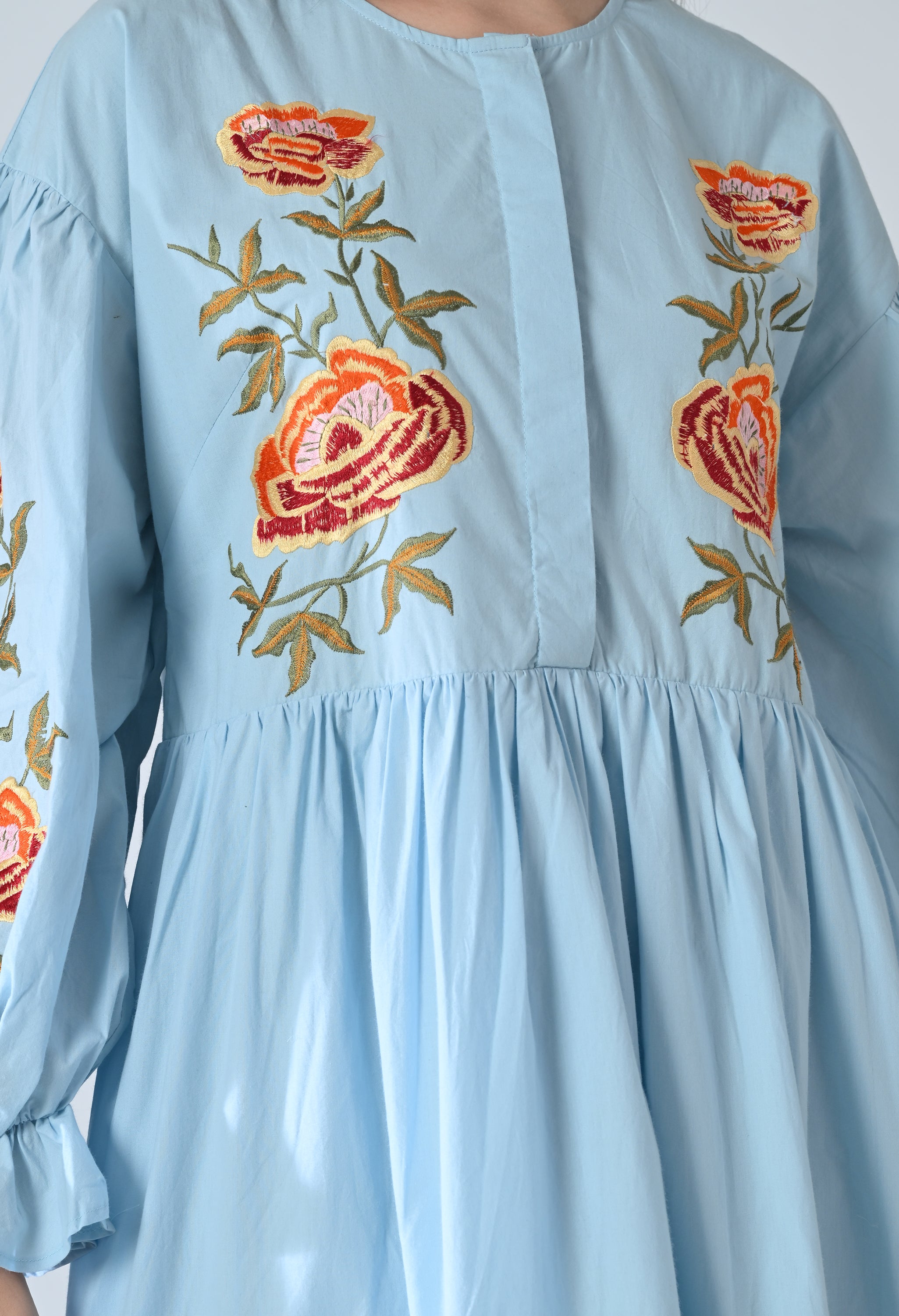 Powder Blue Embroidered Tiered Dress
