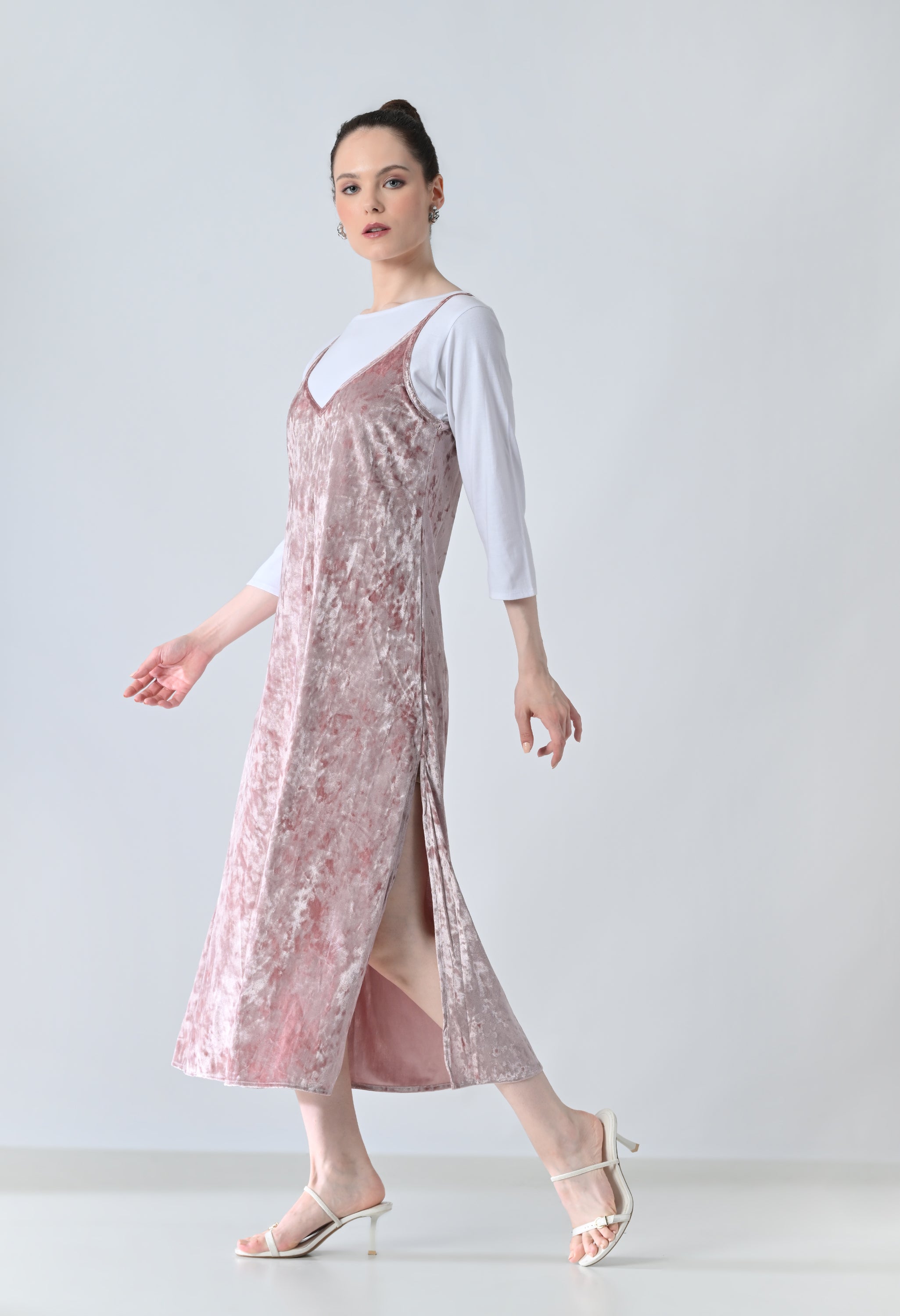 Blush Pink Velvet  Strapy Dress