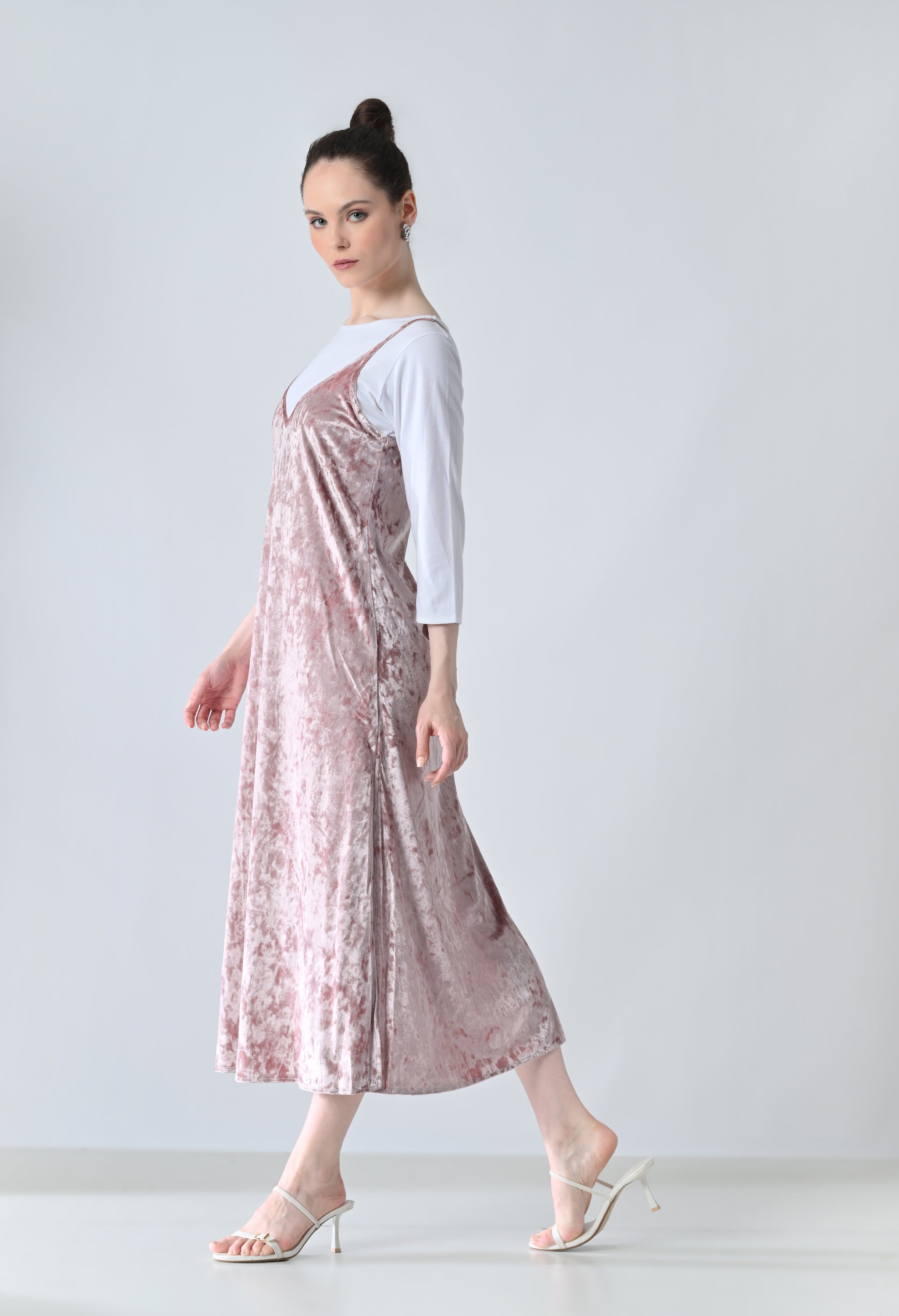 Blush Pink Velvet  Strapy Dress