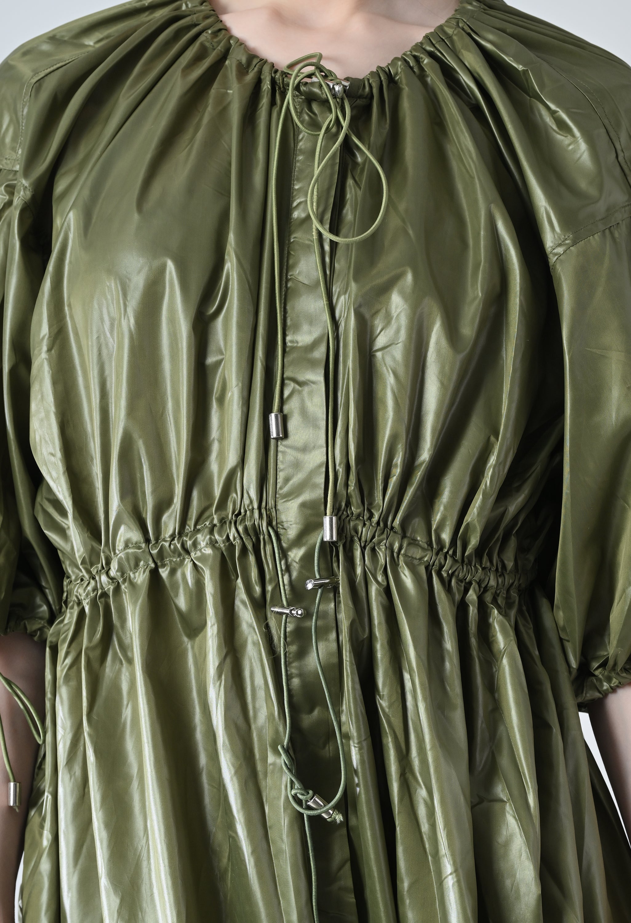 Olive Utility Gathered Ballon Dress