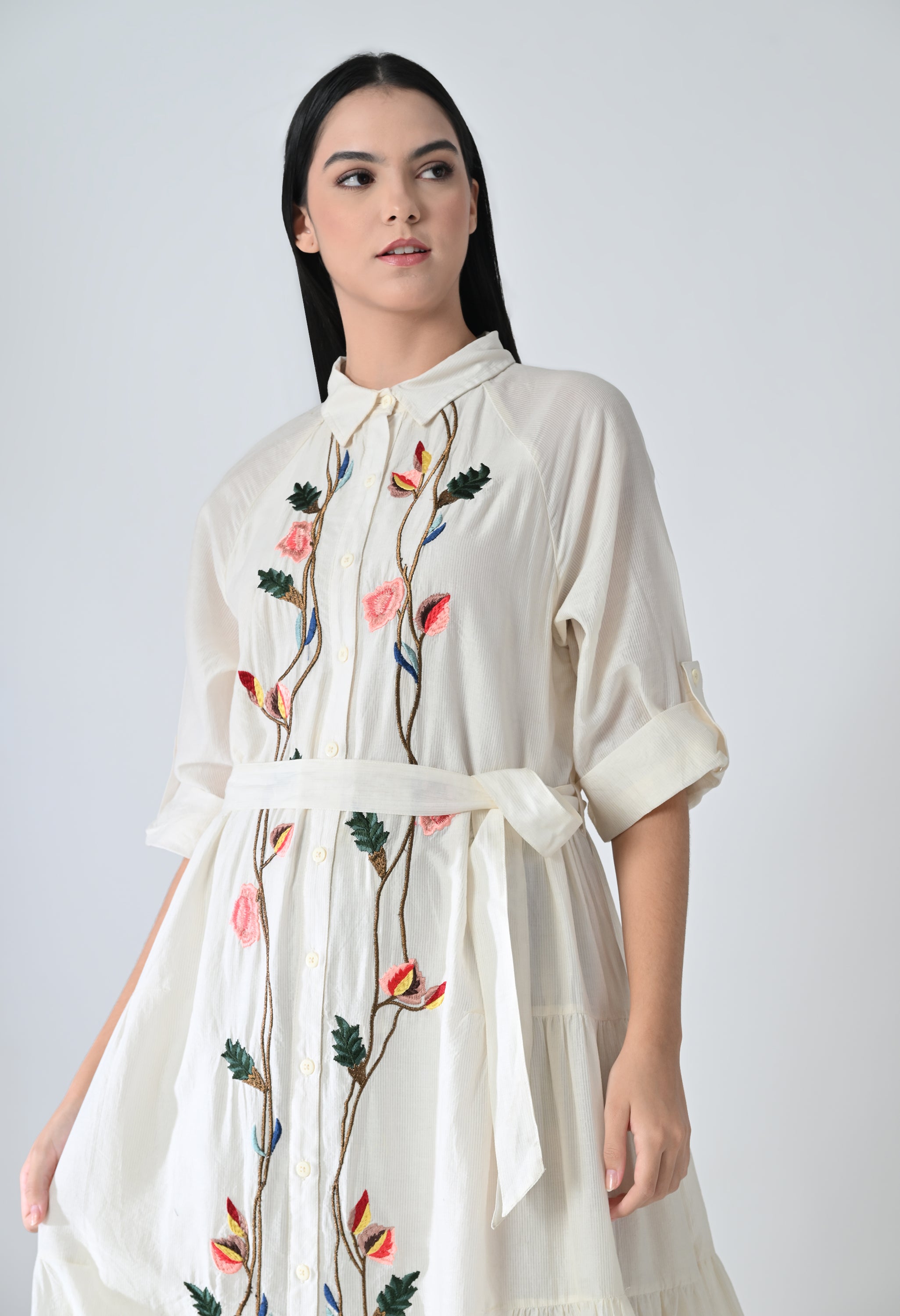 Ivory Floral Garden Embroidered  Long Dress