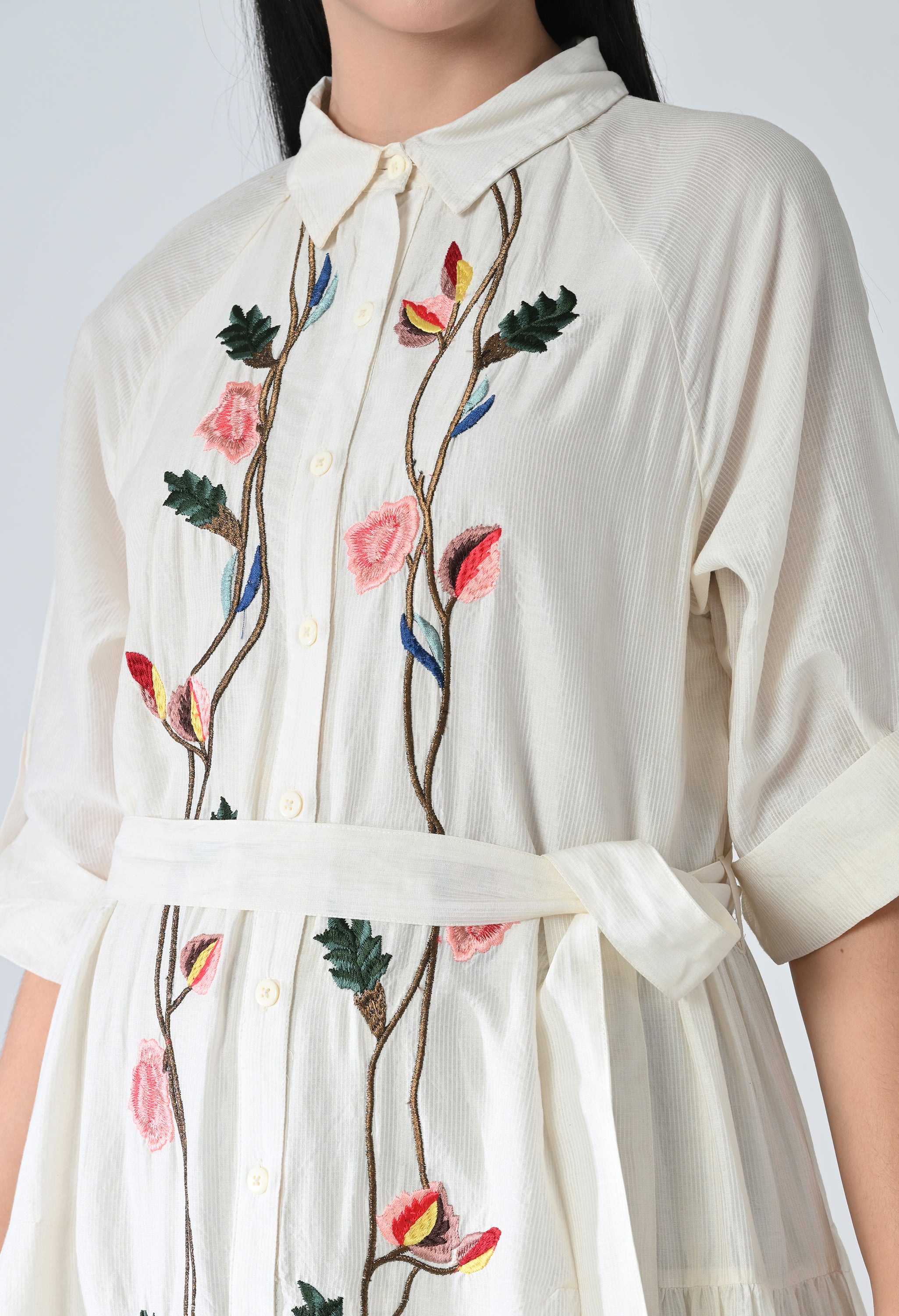 Ivory Floral Garden Embroidered  Long Dress