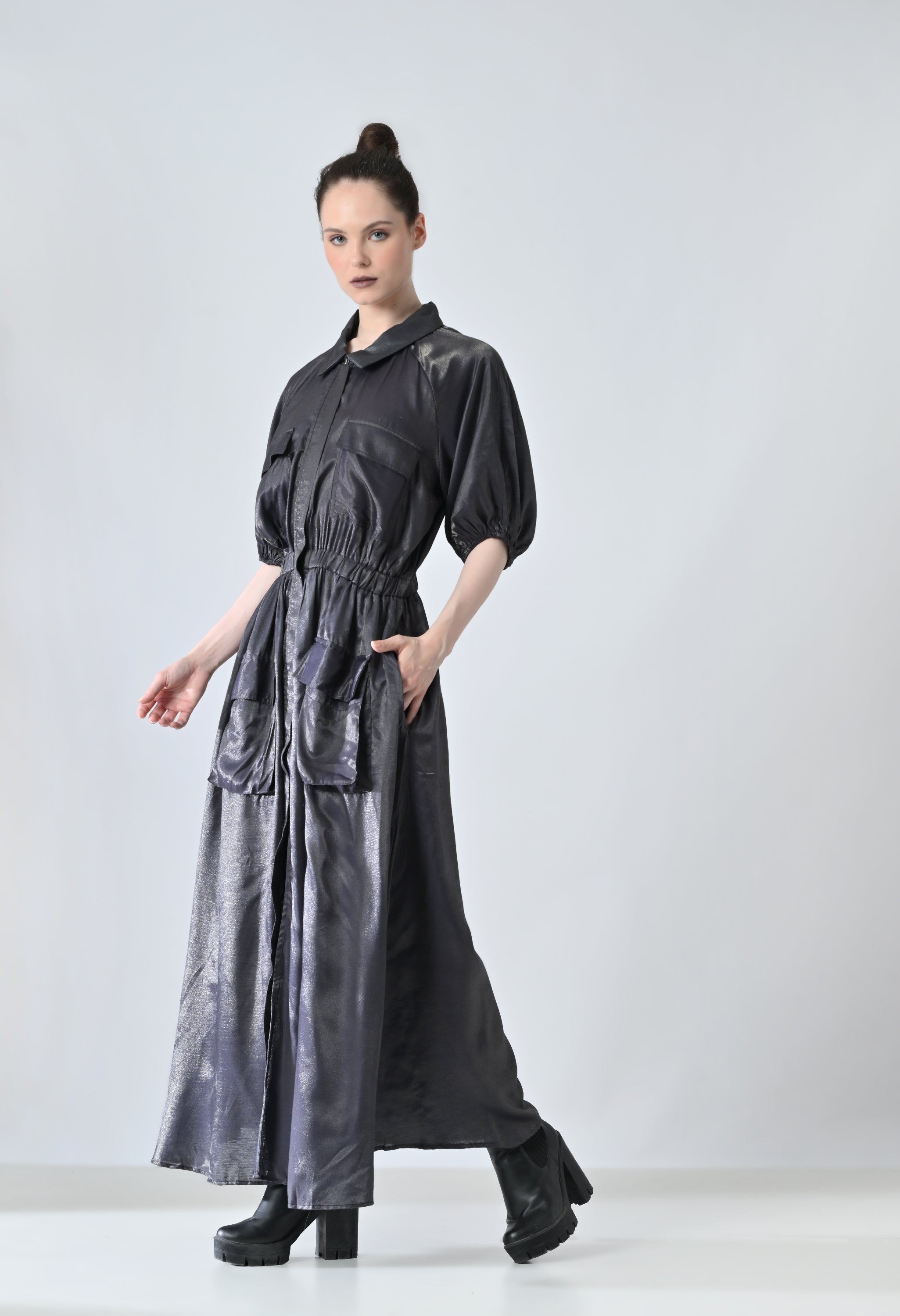Midnight Black Utility Waist Elasticated Dress