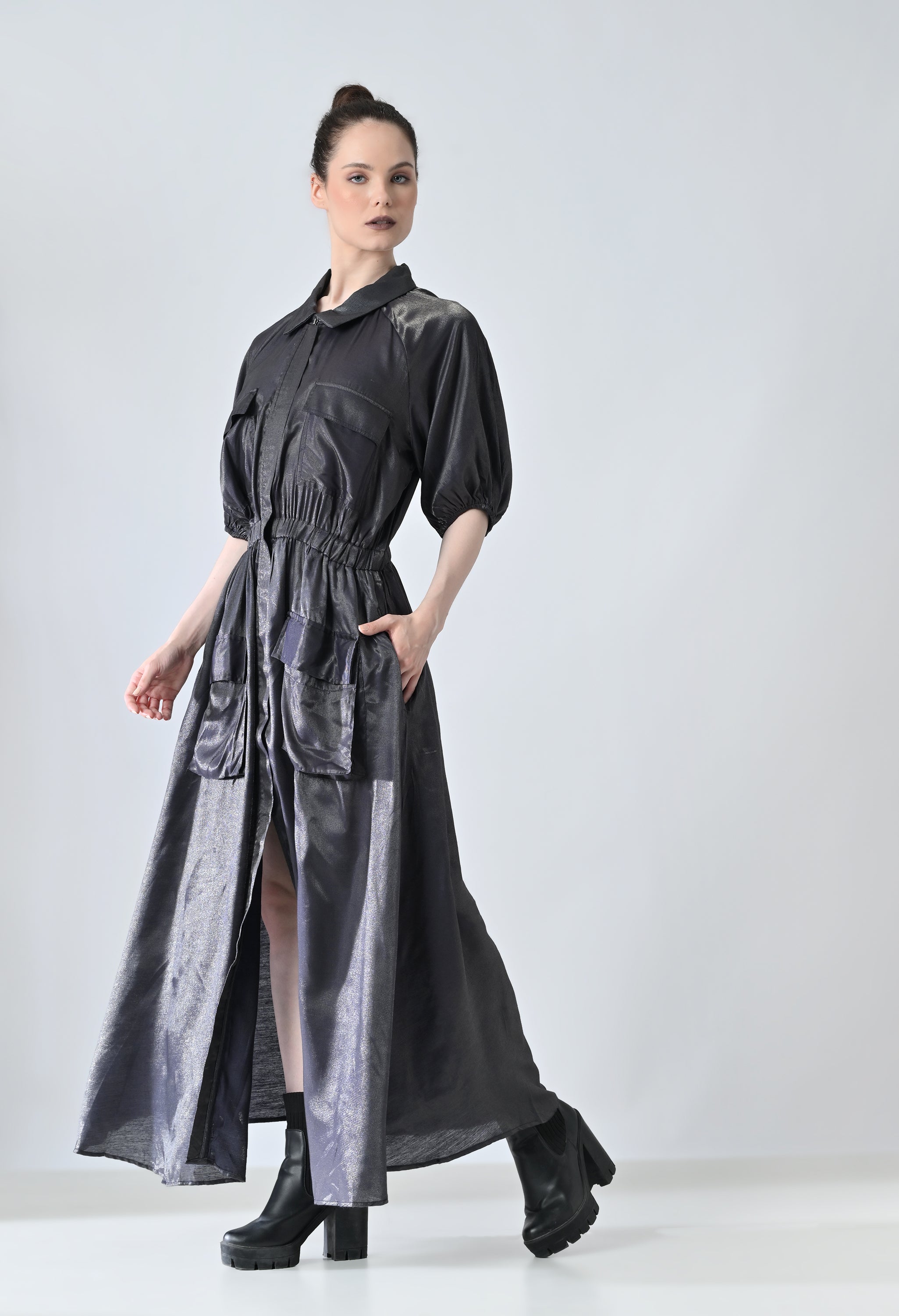 Midnight Black Utility Waist Elasticated Dress